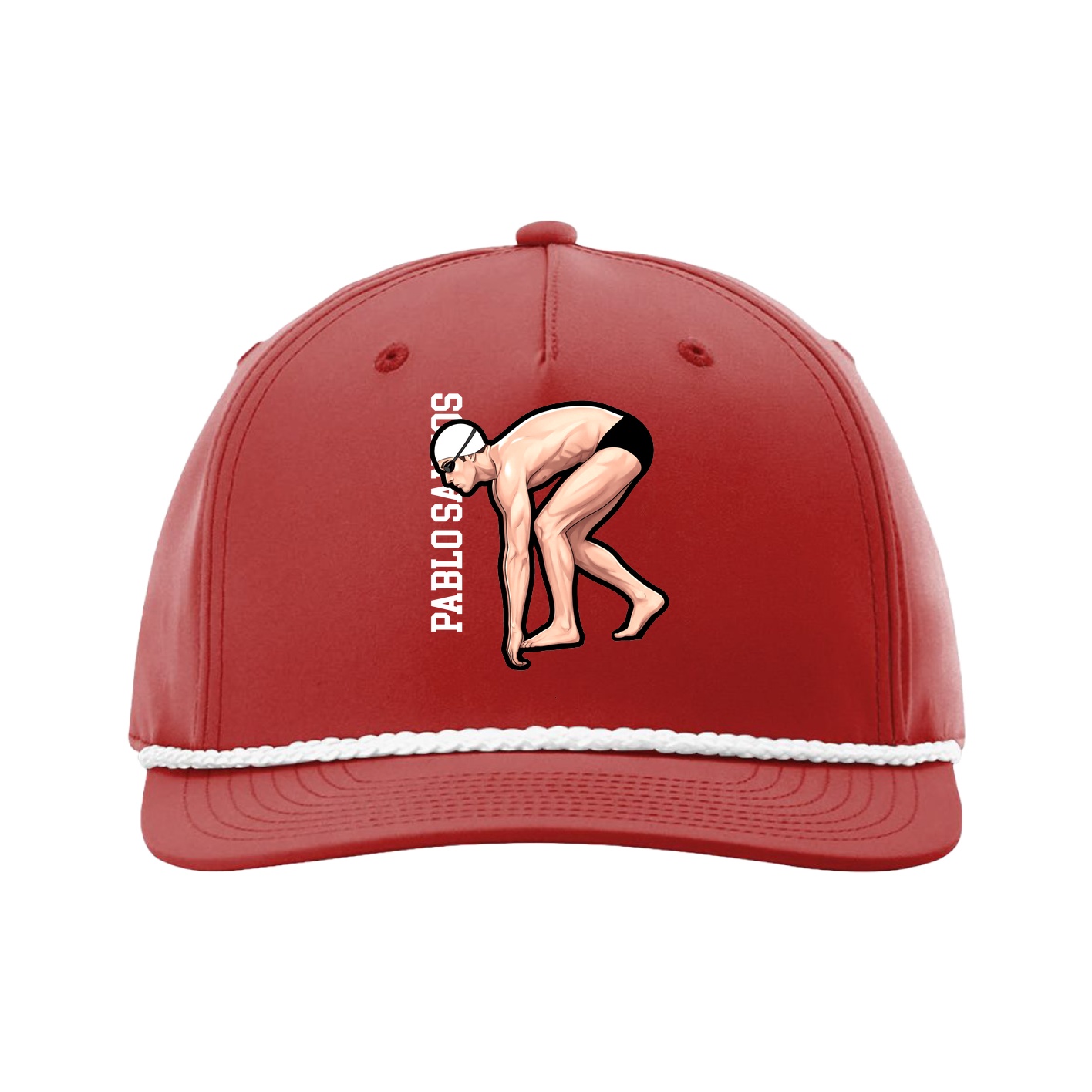Five-Panel Classic Rope Cap — Name Vertical in Red