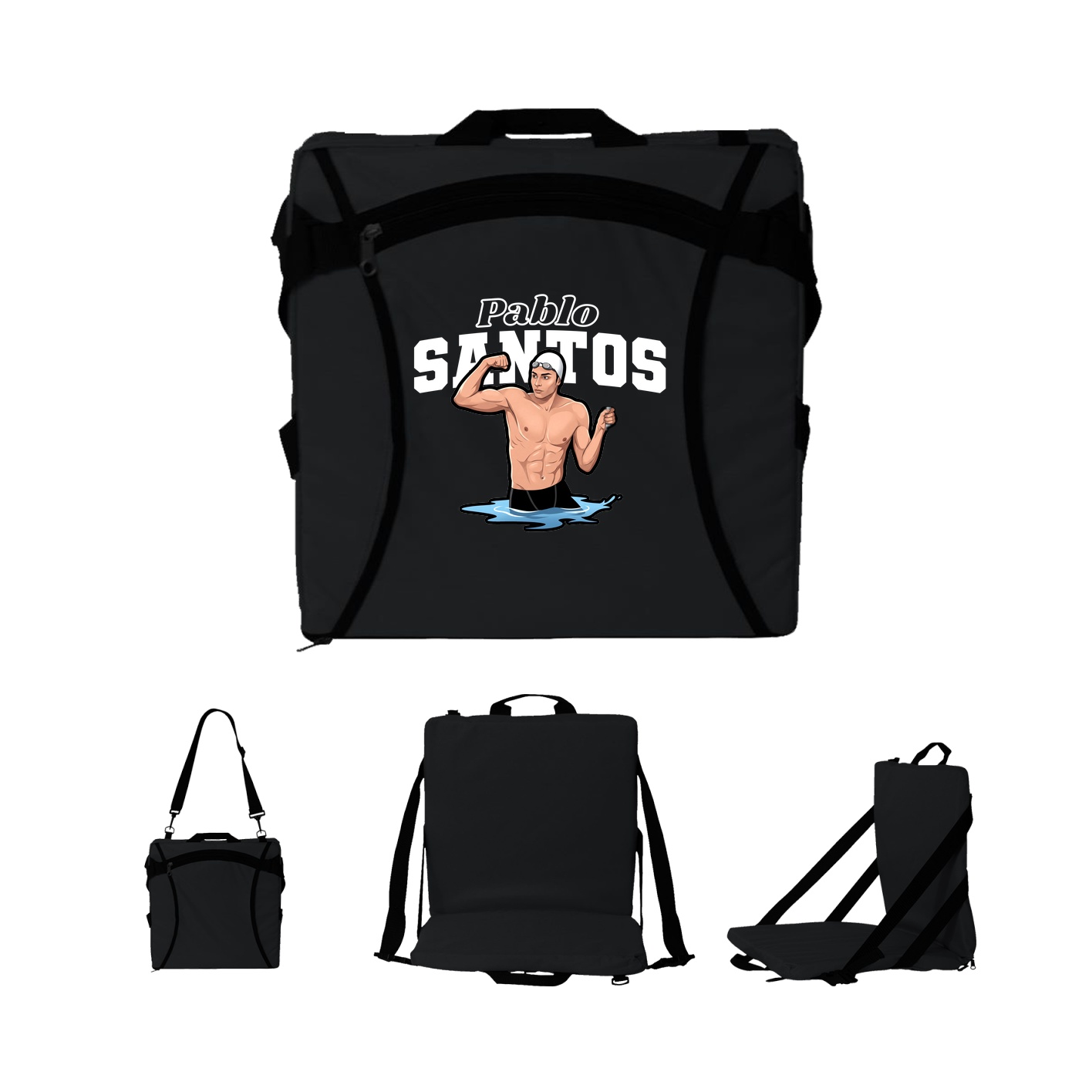 Folding Stadium Seat — Name Arch in Black