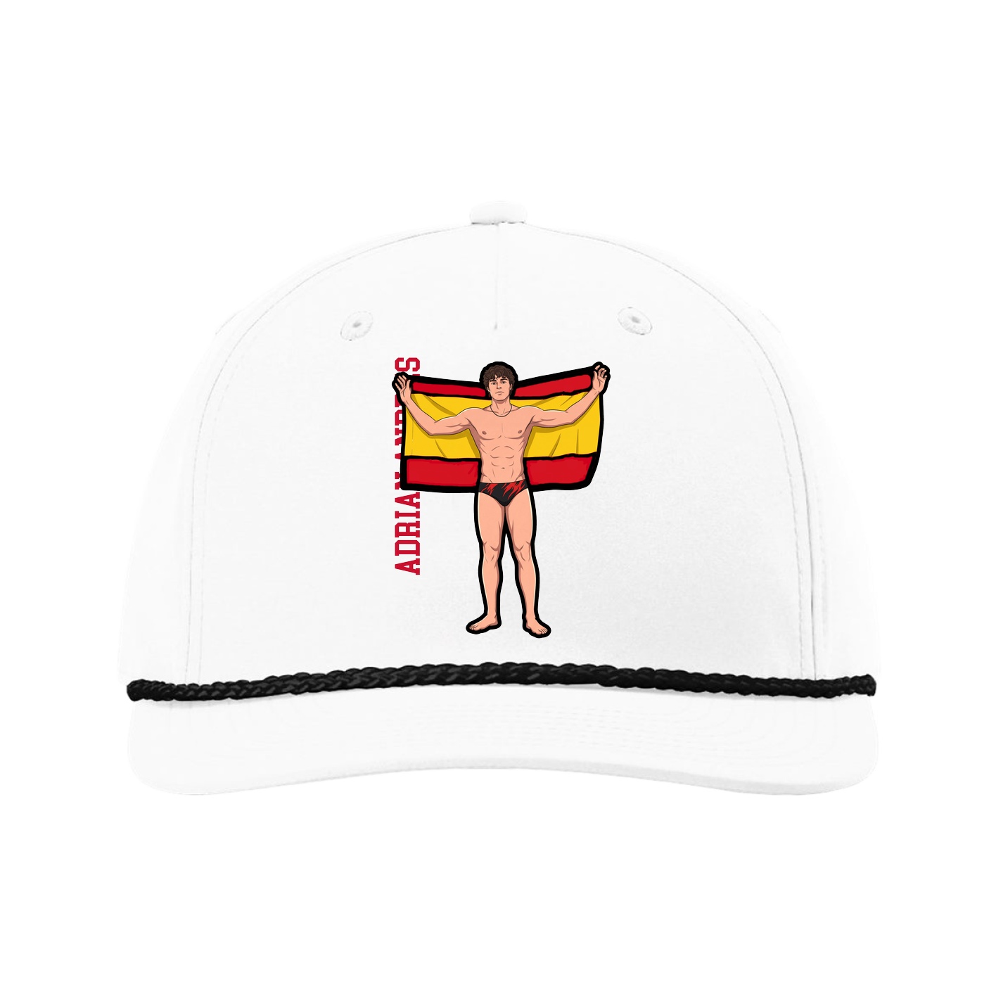 Five-Panel Classic Rope Cap — Name Vertical in White