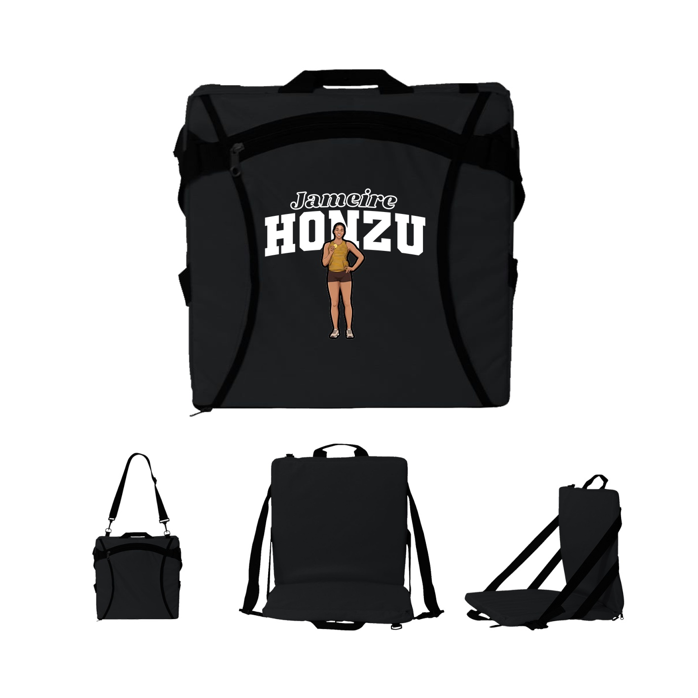 Folding Stadium Seat — Name Arch in Black
