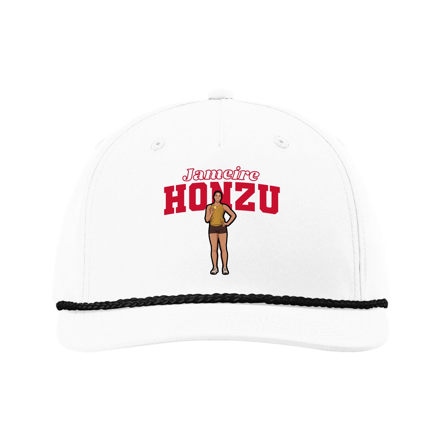 Five-Panel Classic Rope Cap — Name Arch in White
