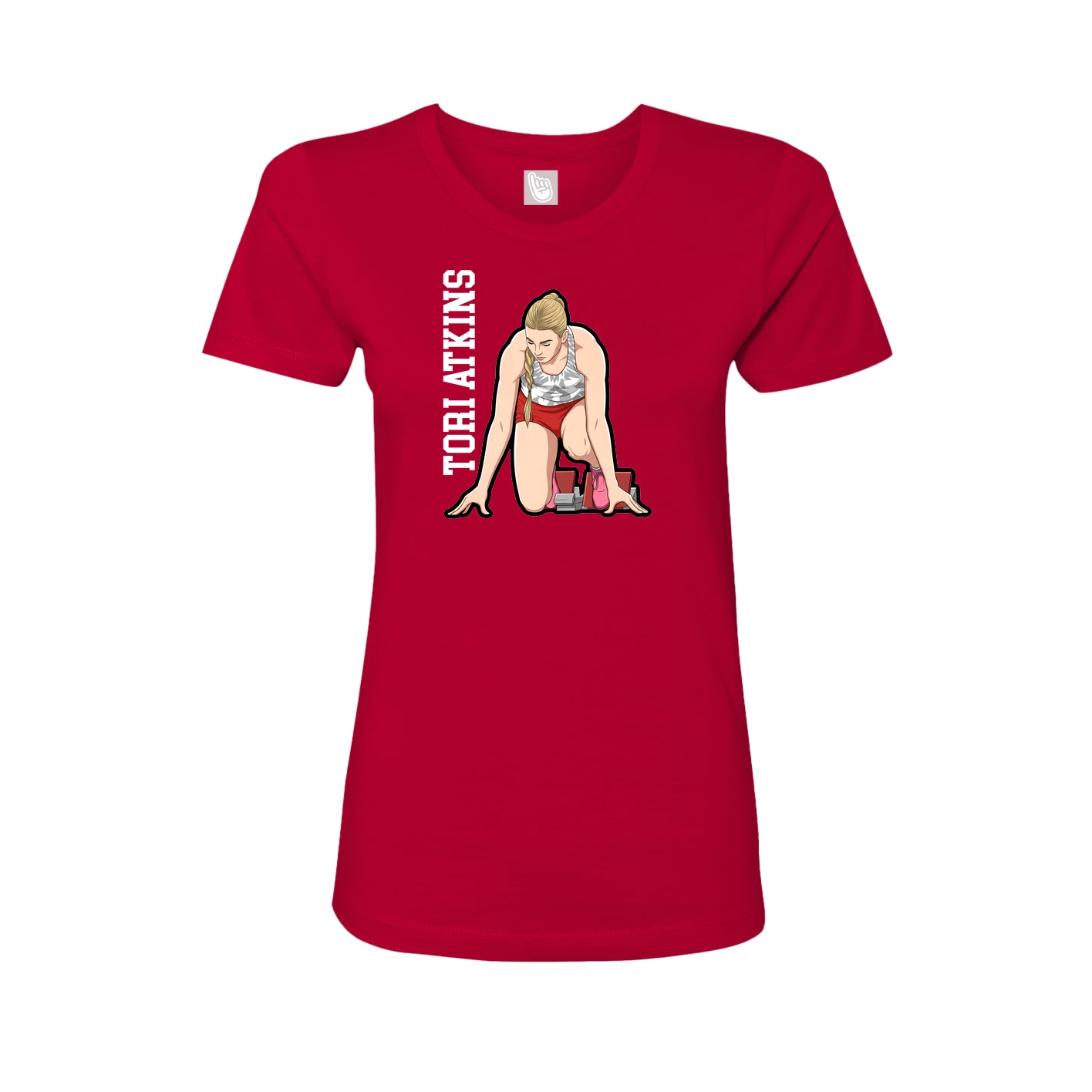 Fitted Women's Tee — Name Vertical in Red