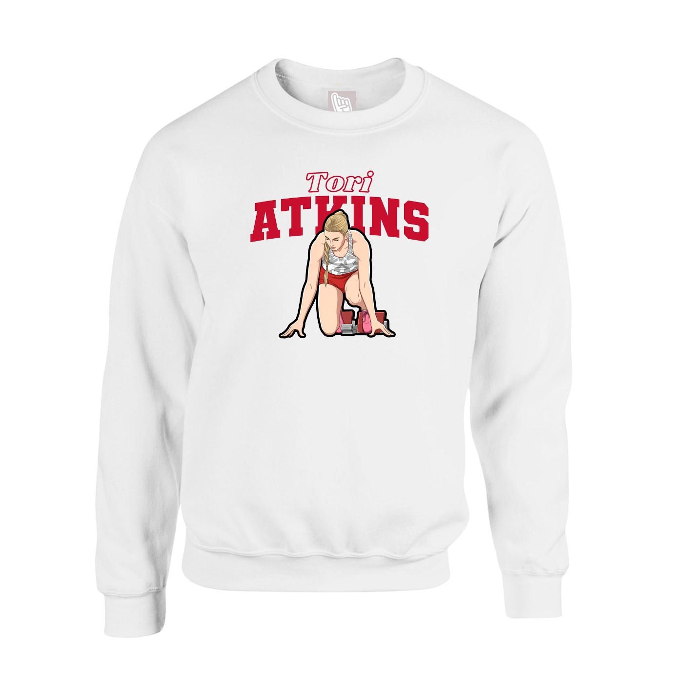 Fleece Crew — Name Arch in White