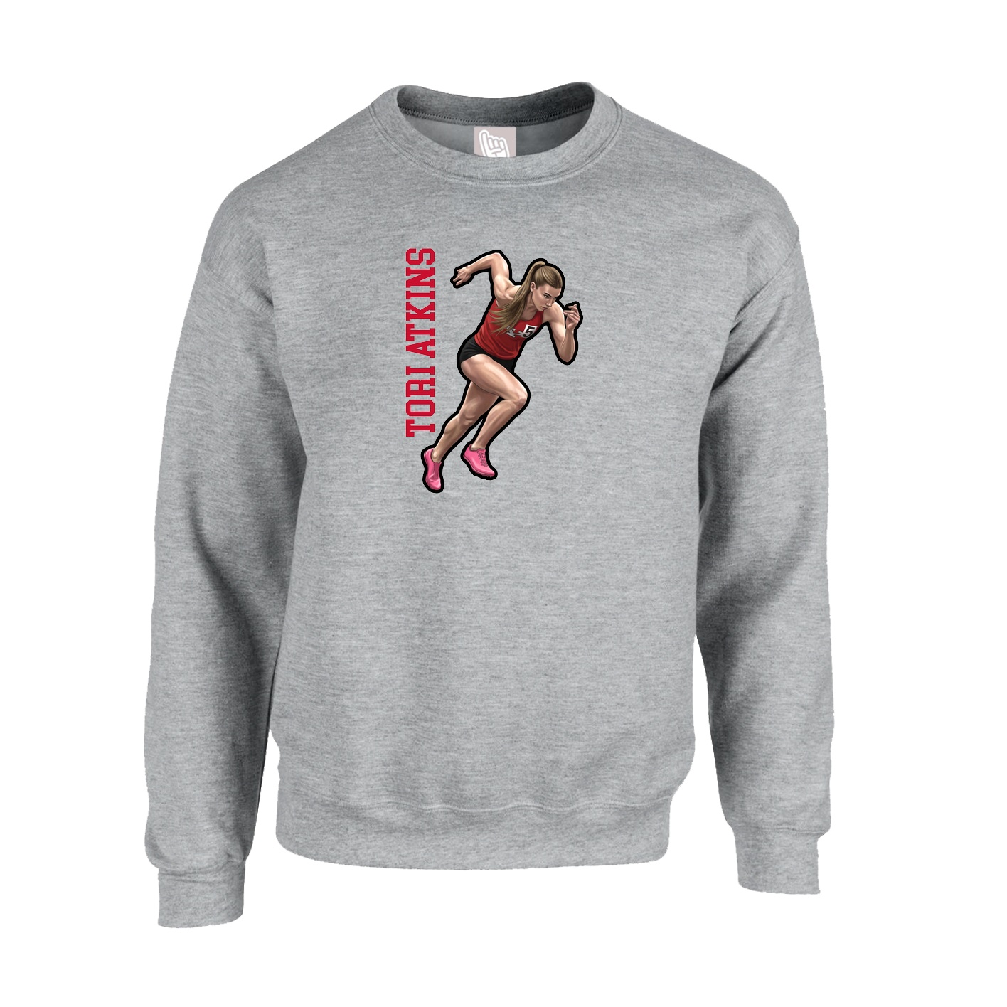 Fleece Crew — Name Vertical in Grey