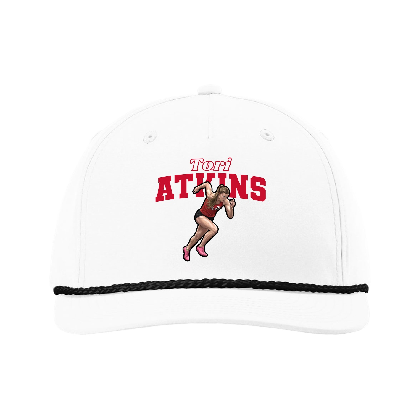Five-Panel Classic Rope Cap — Name Arch in White