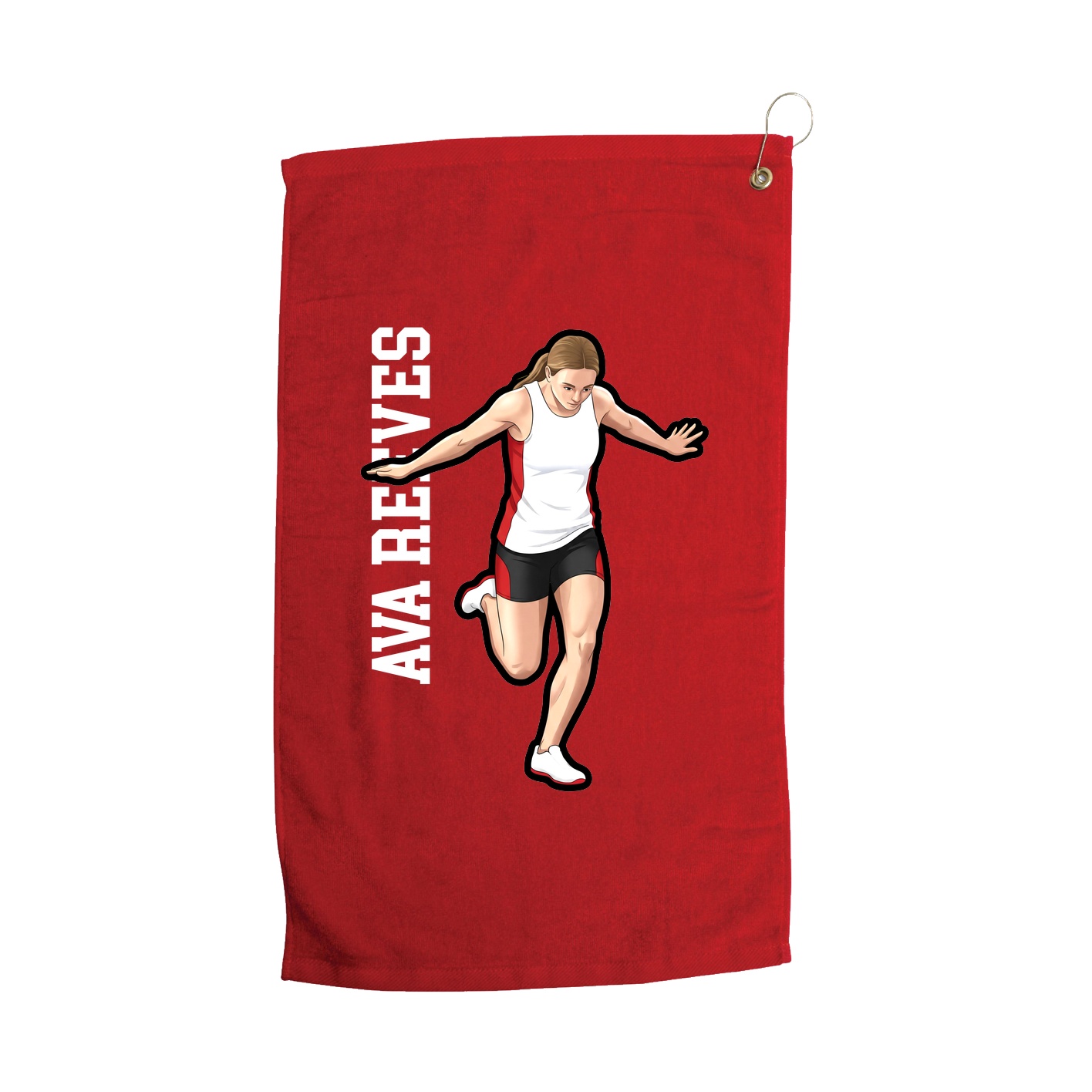 Golf Towel — Name Vertical in Red