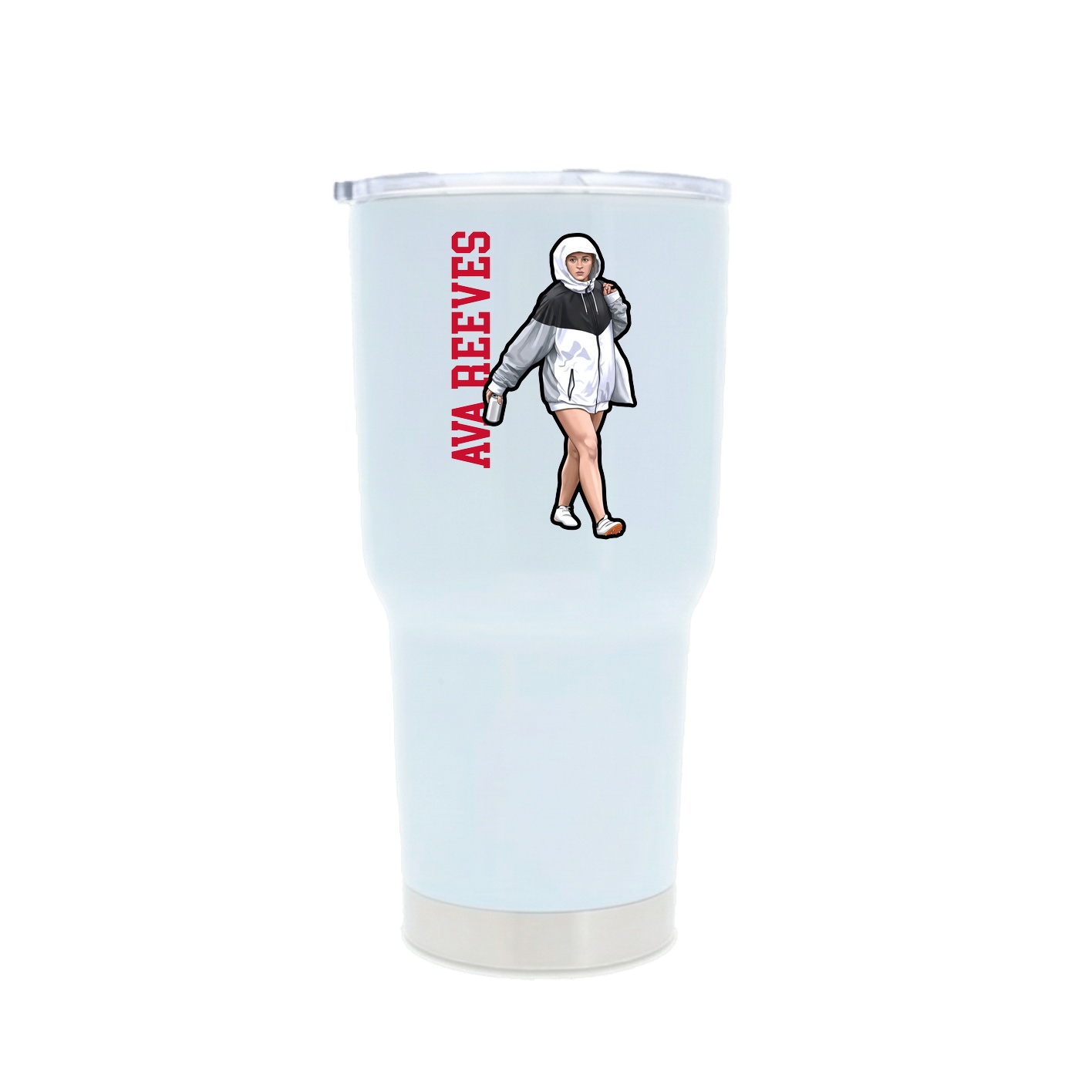 30oz Stainless Steel Tumbler — Name Vertical in White