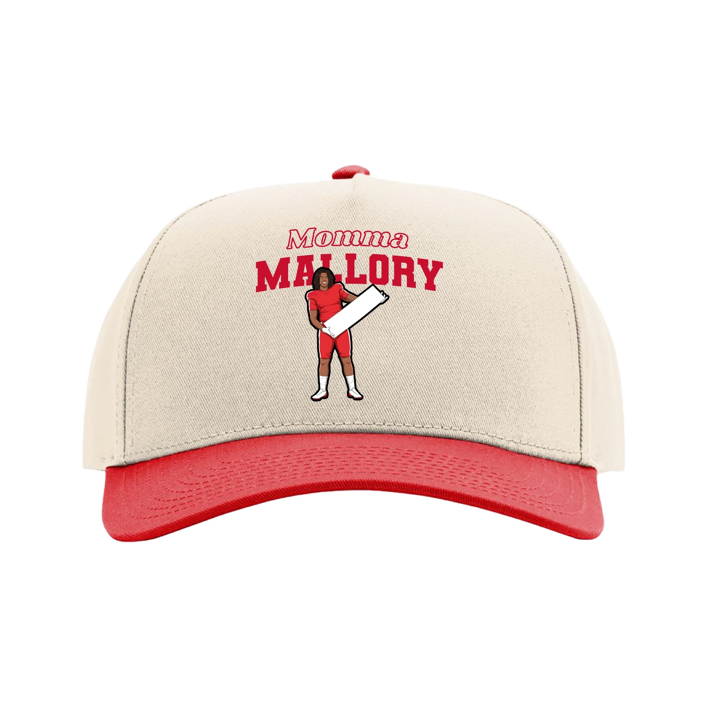 Full Fabric Five-Panel Champ Cap — Mothers Day Block in Cream/Red