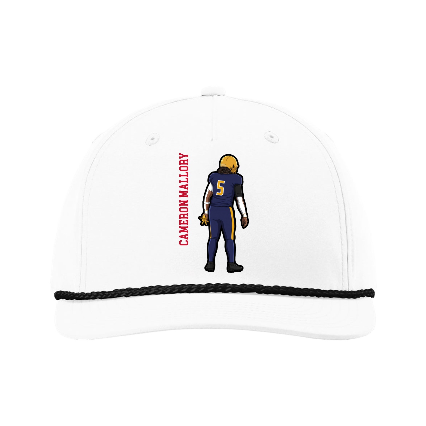 Five-Panel Classic Rope Cap — Name Vertical in White