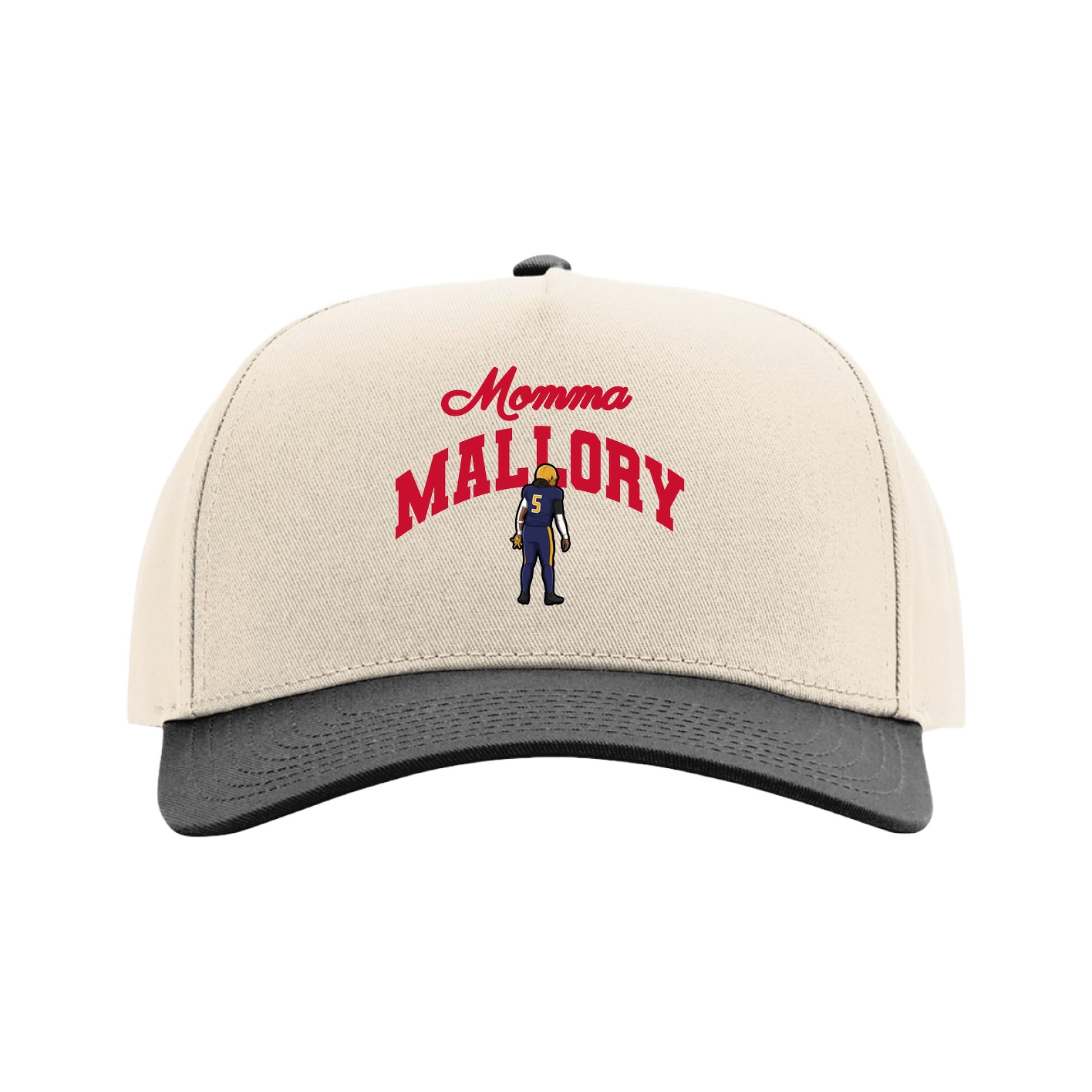 Full Fabric Five-Panel Champ Cap — Mothers Day Arch in Cream/Black