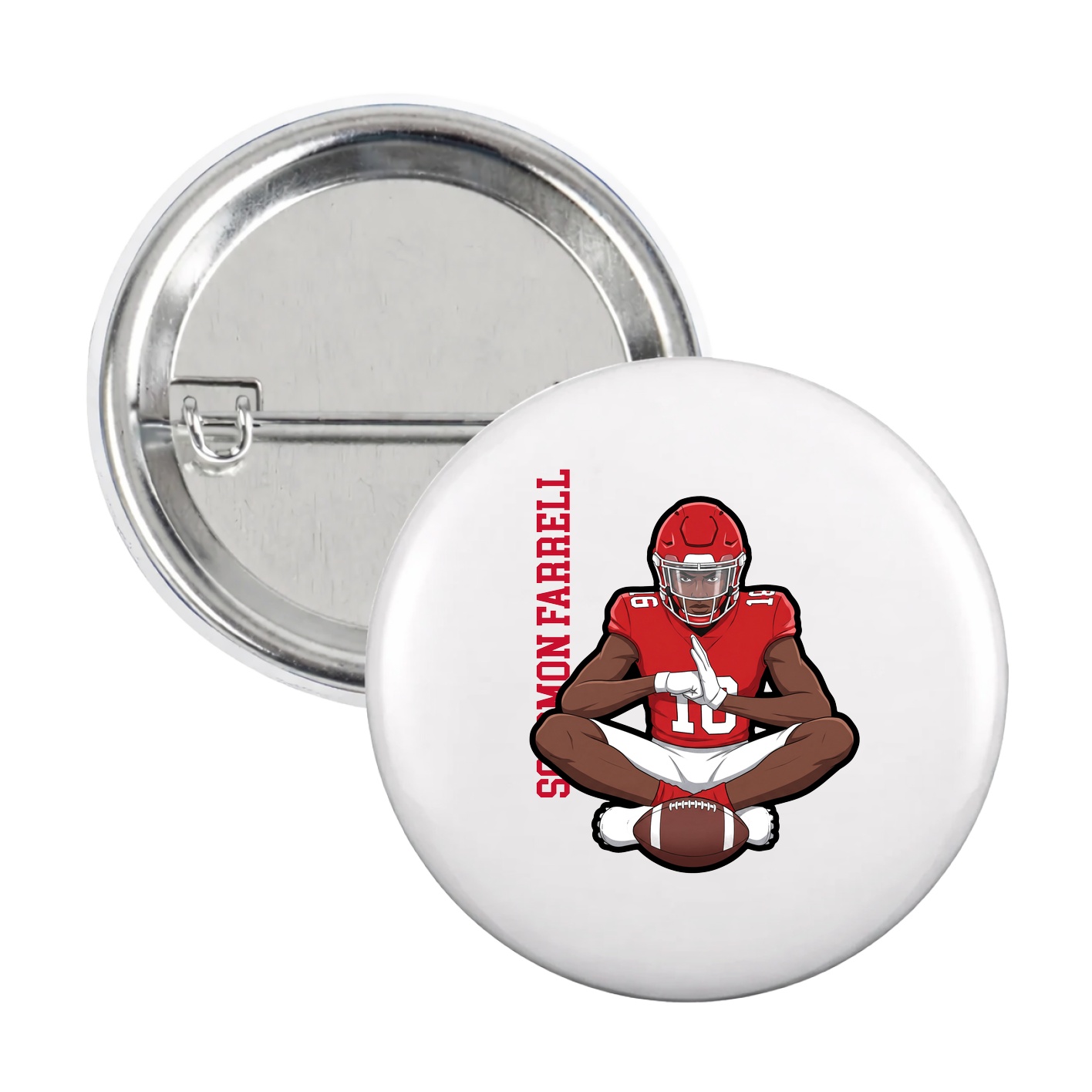 Game Day Button — Name Vertical in White
