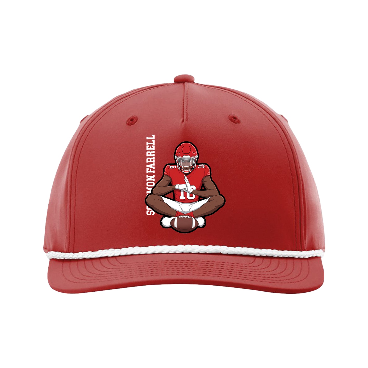 Five-Panel Classic Rope Cap — Name Vertical in Red