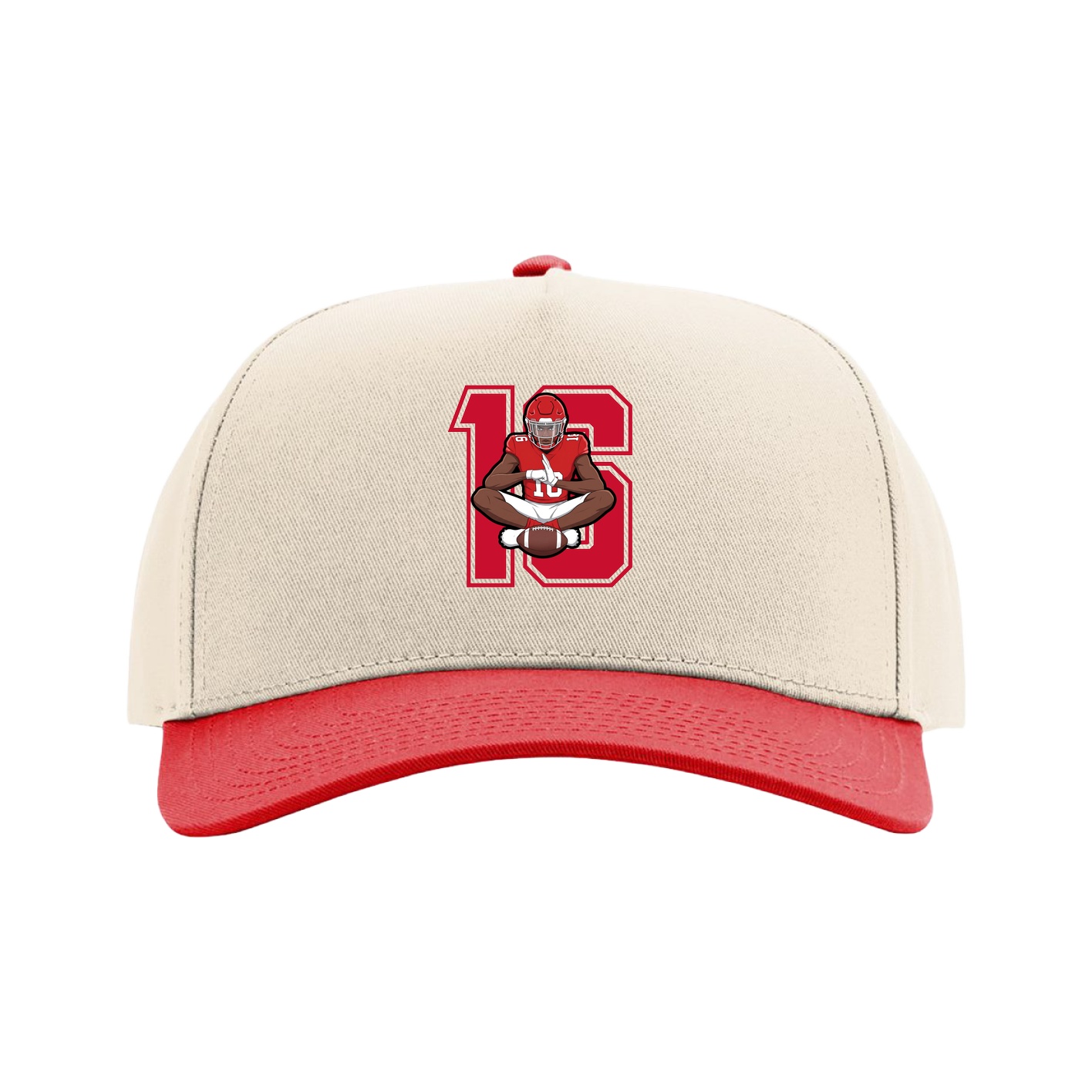 Full Fabric Five-Panel Champ Cap — Number in Cream/Red