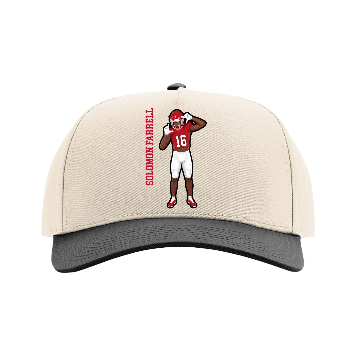 Full Fabric Five-Panel Champ Cap — Name Vertical in Cream/Black