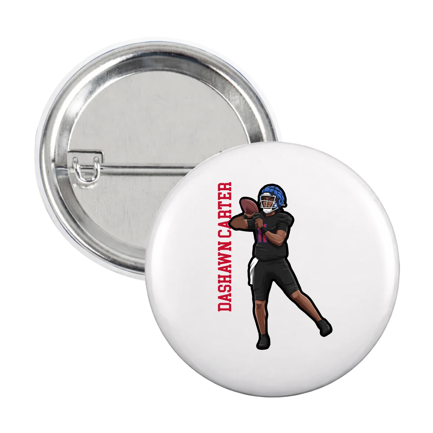 Game Day Button — Name Vertical in White