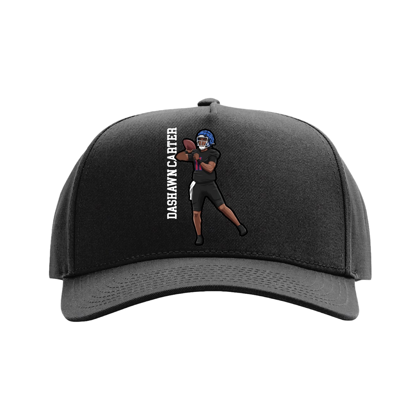 Full Fabric Five-Panel Champ Cap — Name Vertical in Black