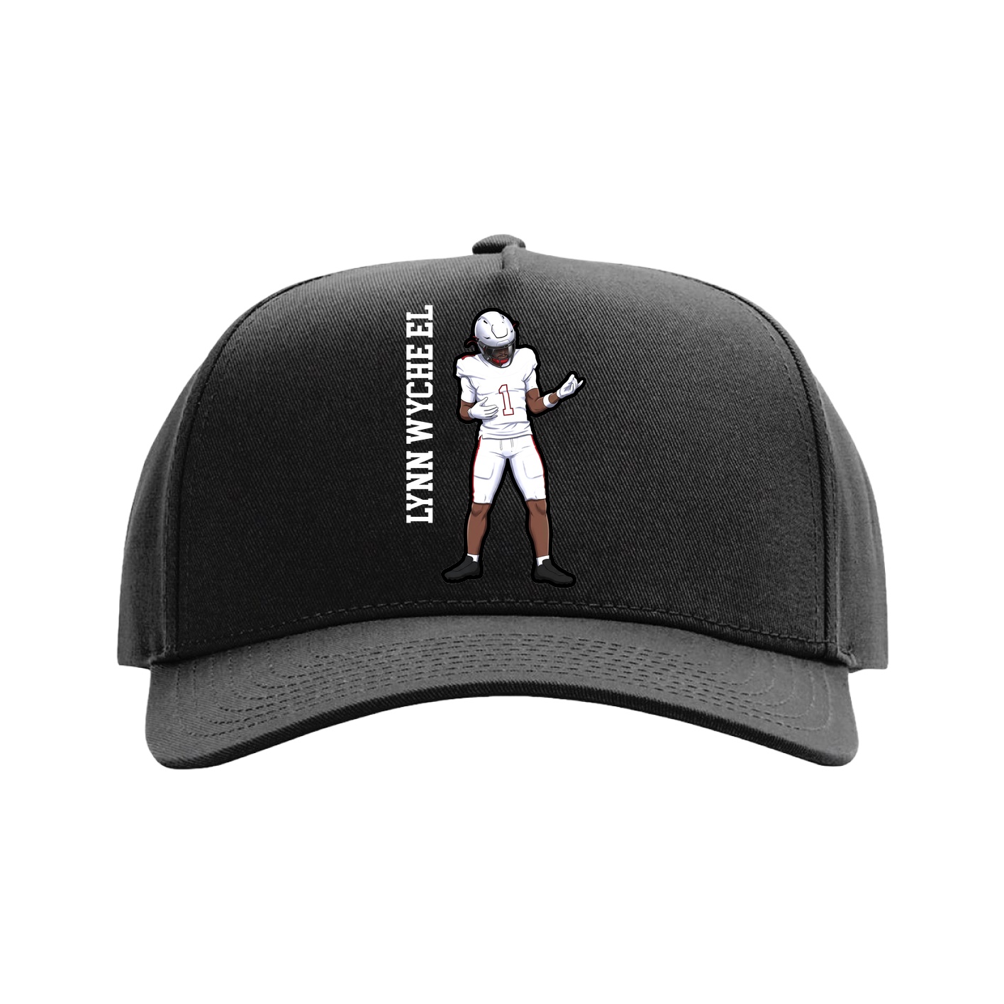 Full Fabric Five-Panel Champ Cap — Name Vertical in Black