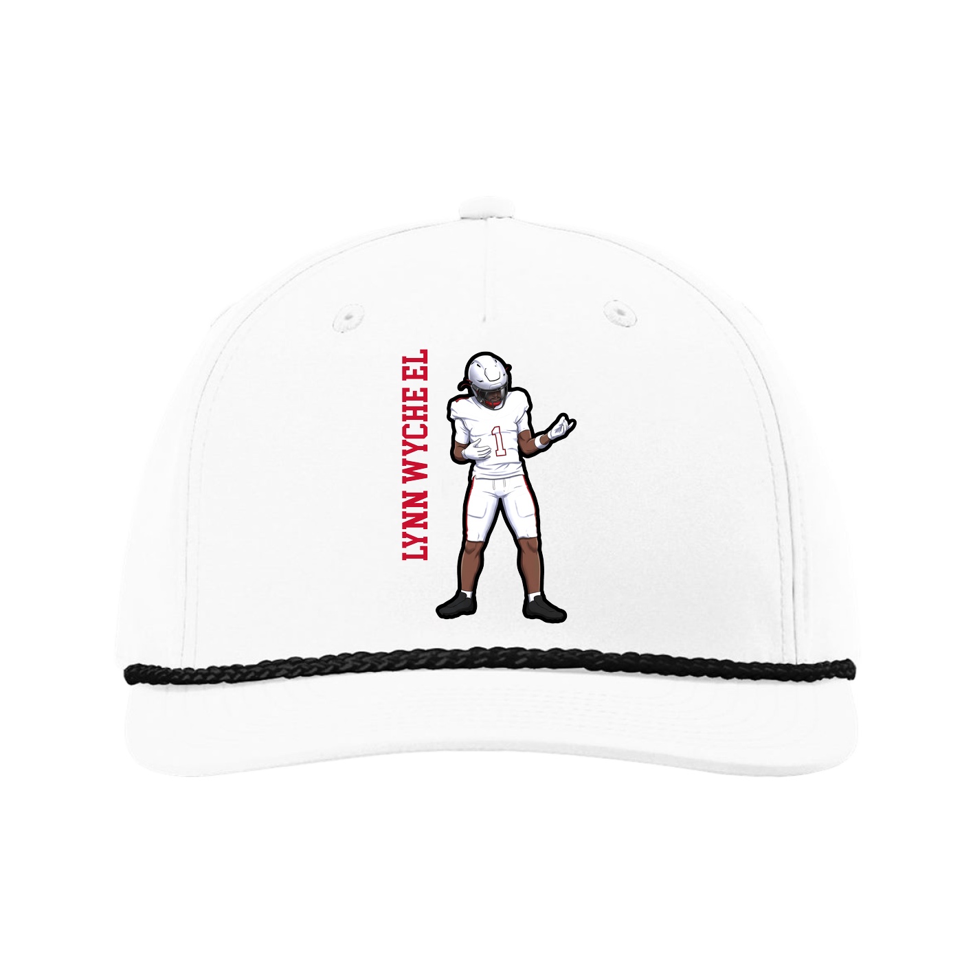 Five-Panel Classic Rope Cap — Name Vertical in White