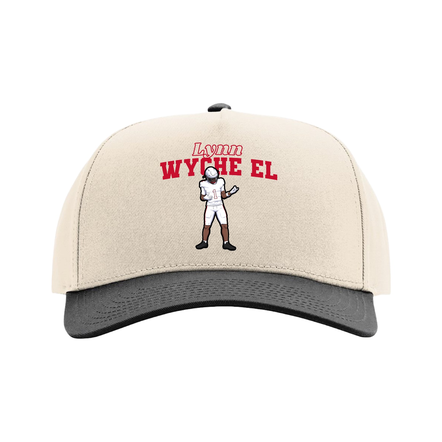 Full Fabric Five-Panel Champ Cap — Name Arch in Cream/Black