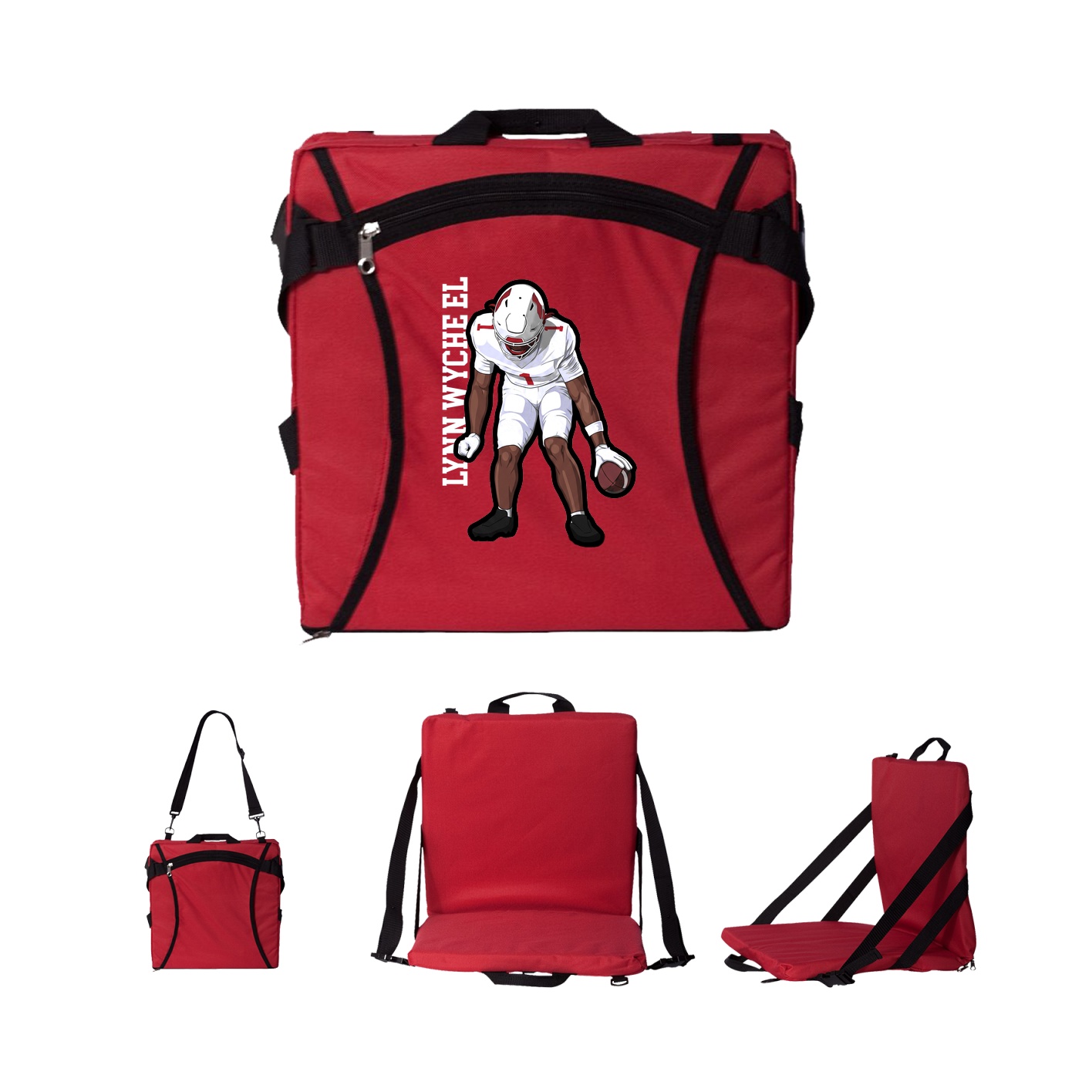 Folding Stadium Seat — Name Vertical in Red