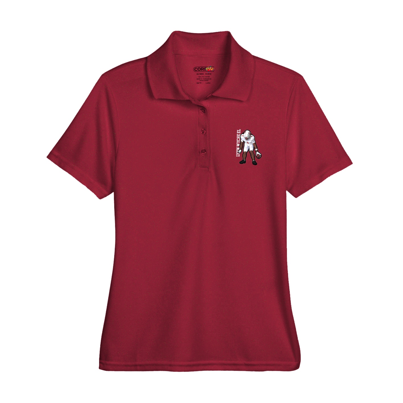 Womens Performance Polo — Name Vertical in Red