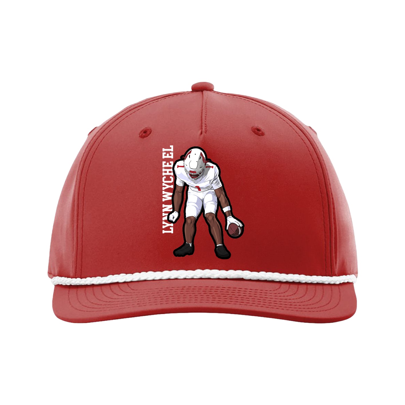 Five-Panel Classic Rope Cap — Name Vertical in Red