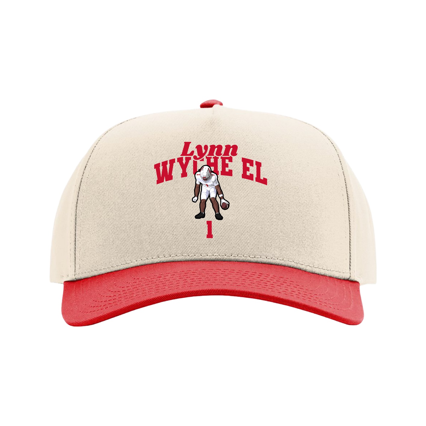 Full Fabric Five-Panel Champ Cap — Signature Arch in Cream/Red