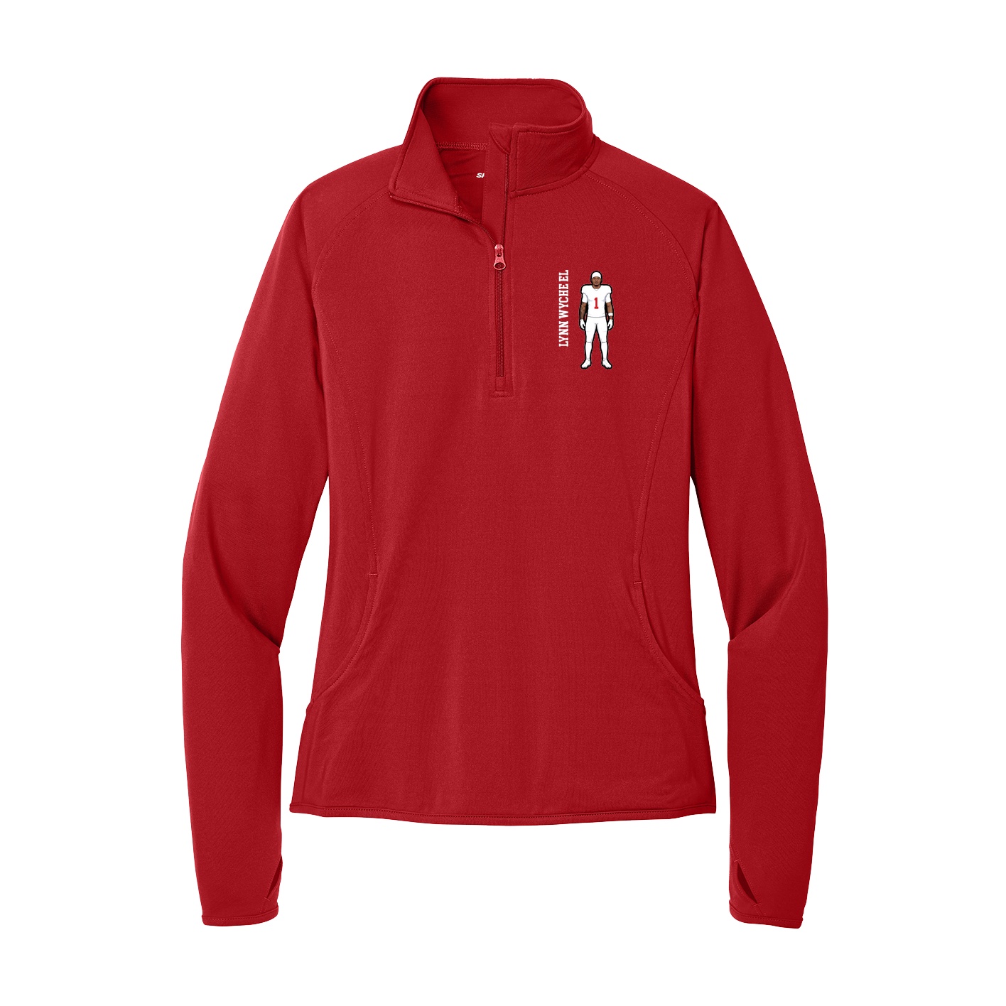Women's Q-Zip Pullover — Name Vertical in Red