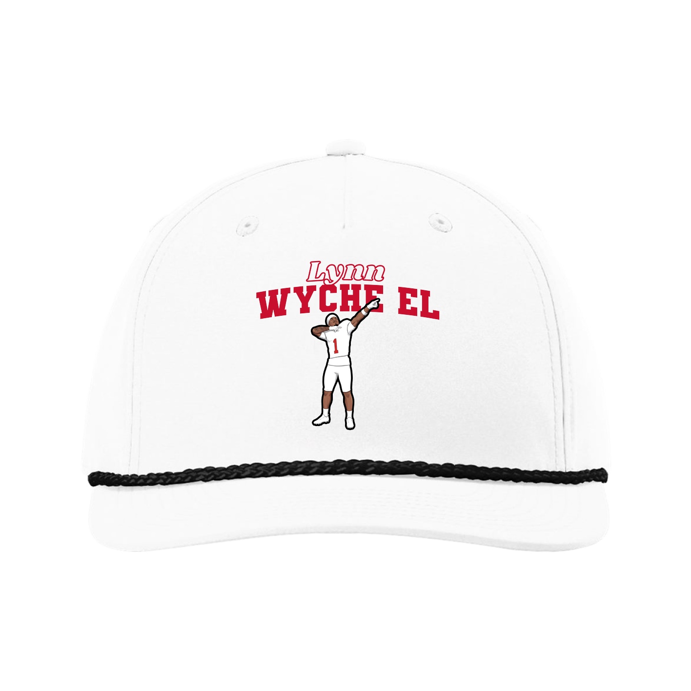 Five-Panel Classic Rope Cap — Name Arch in White