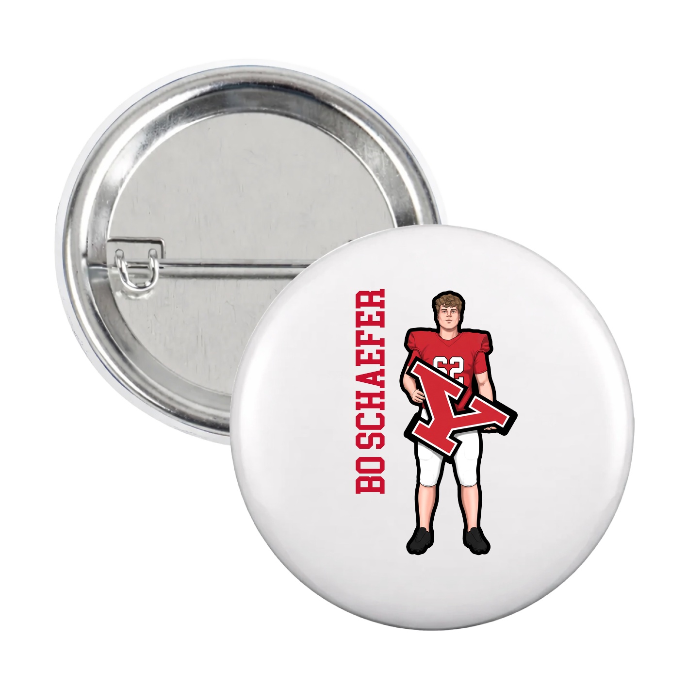 Game Day Button — Name Vertical in White