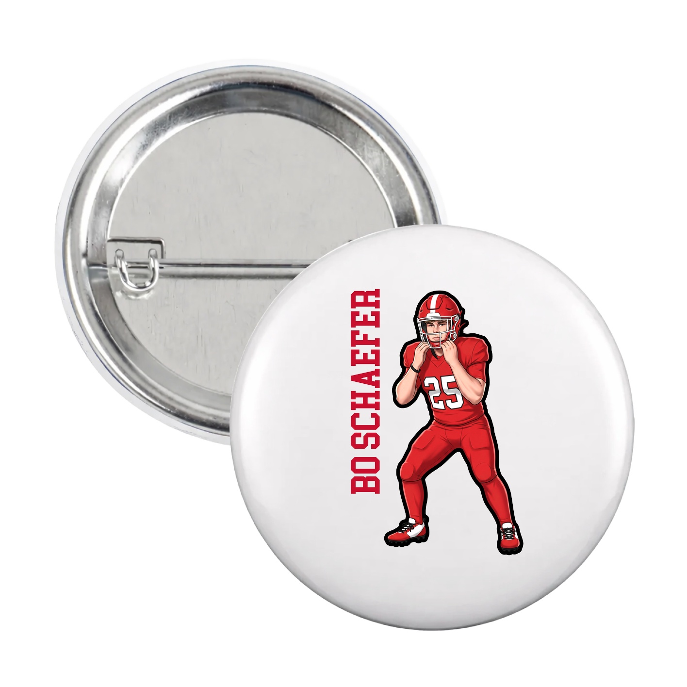 Game Day Button — Name Vertical in White