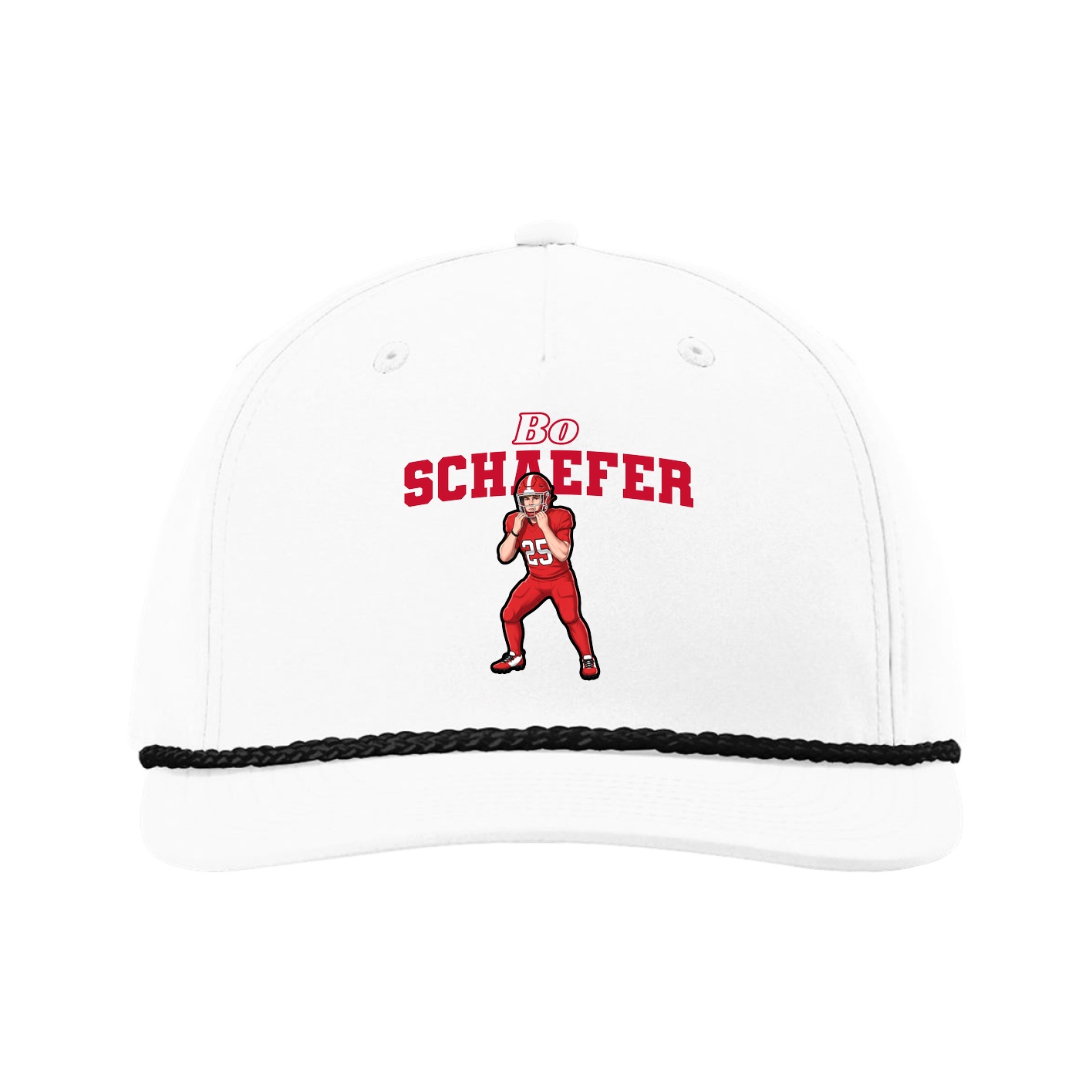 Five-Panel Classic Rope Cap — Name Arch in White