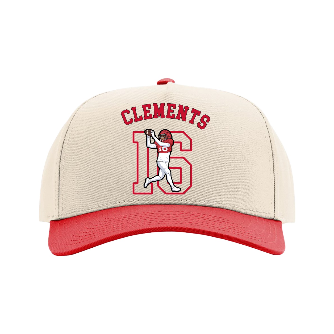 Full Fabric Five-Panel Champ Cap — Shirsey Arch in Cream/Red