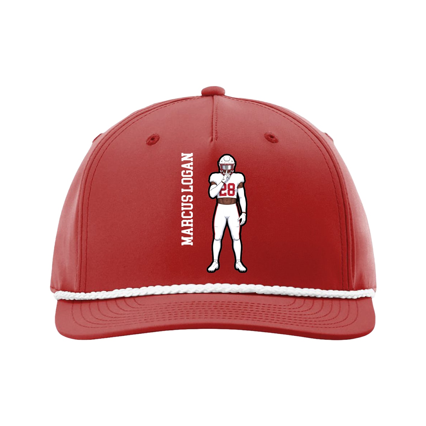 Five-Panel Classic Rope Cap — Name Vertical in Red