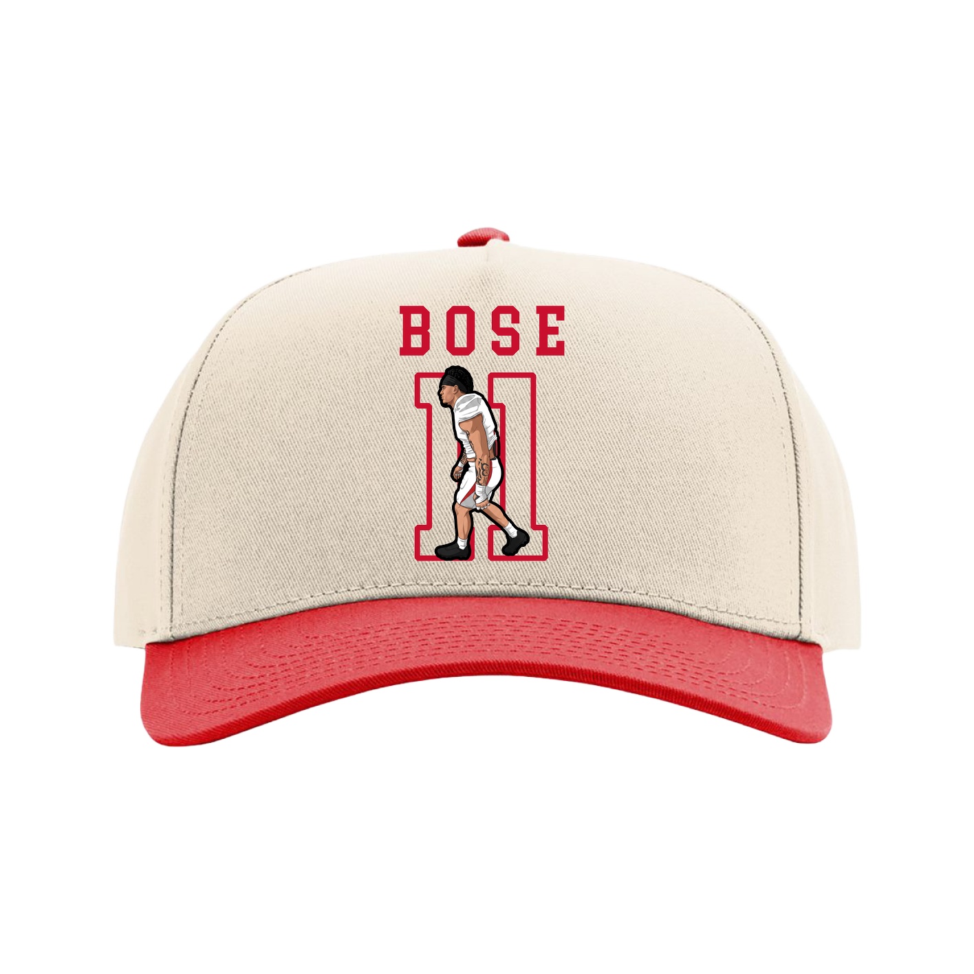 Full Fabric Five-Panel Champ Cap — Shirsey in Cream/Red