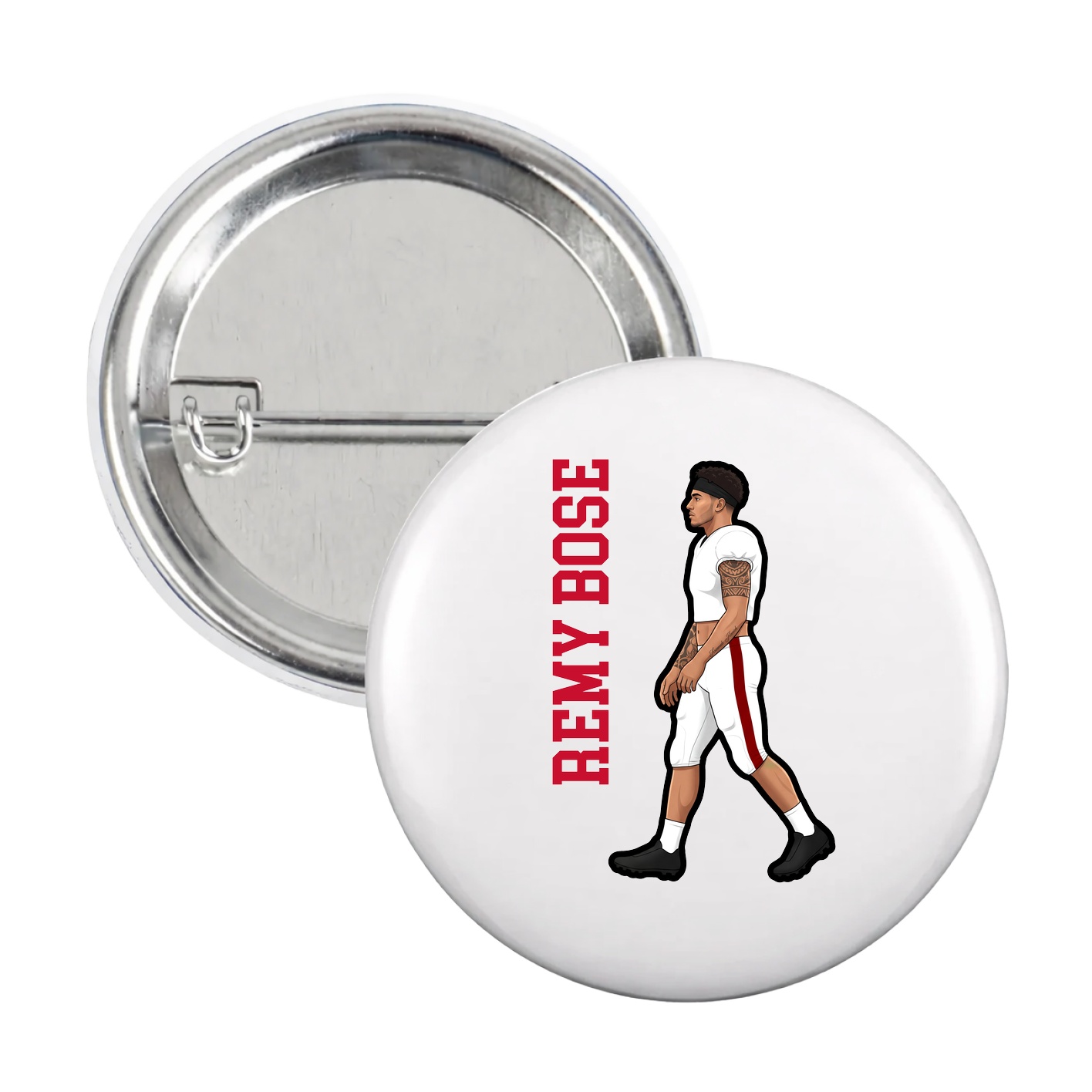 Game Day Button — Name Vertical in White
