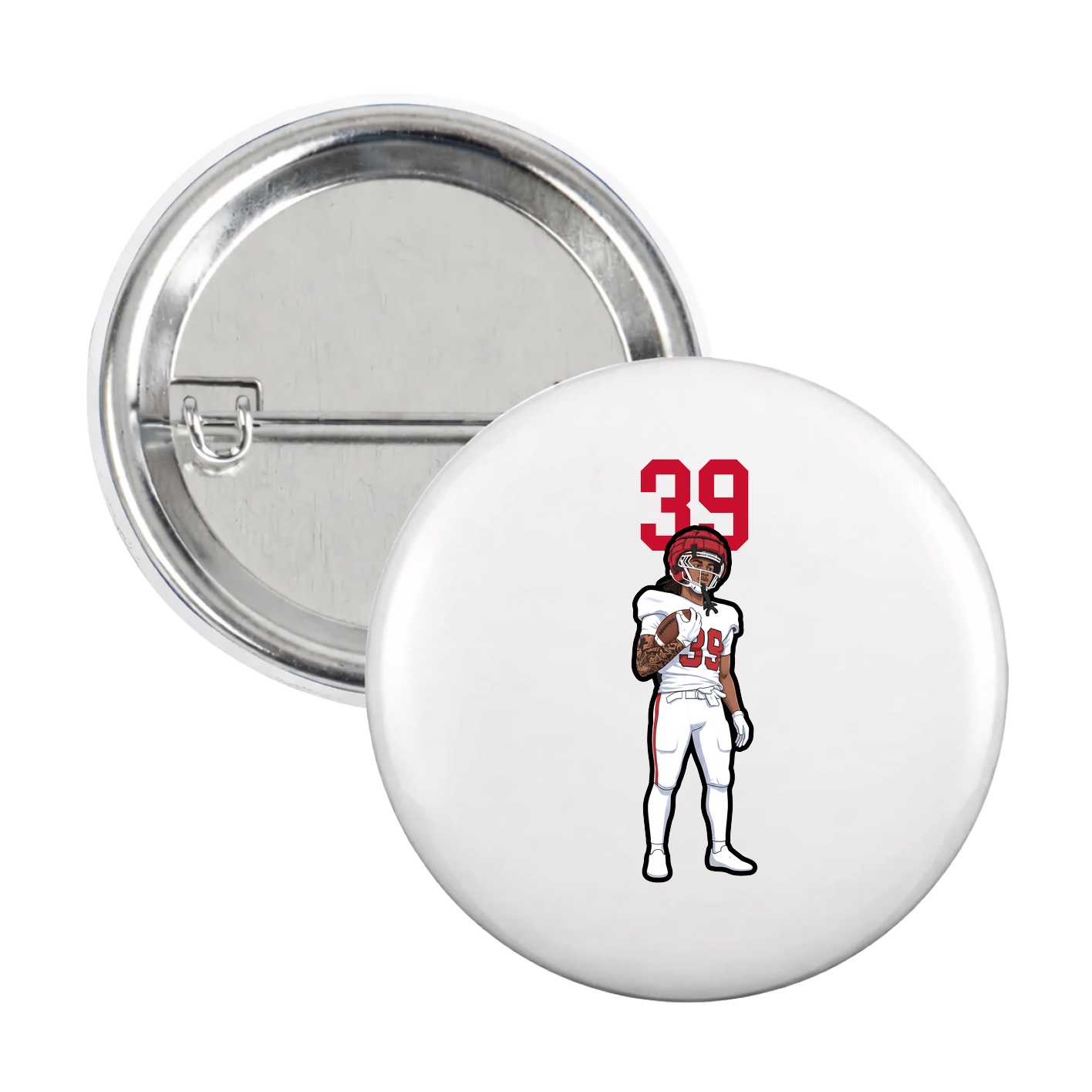 Game Day Button — Number Top in White
