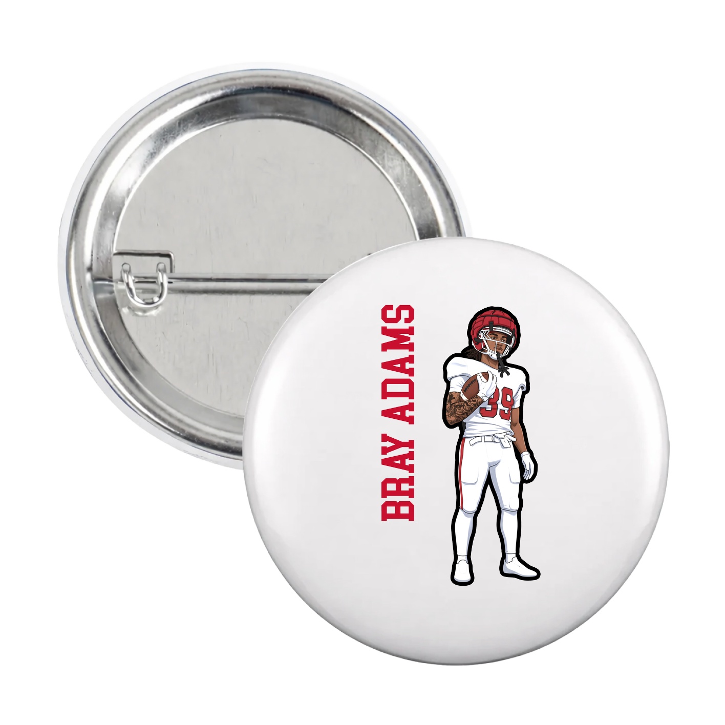 Game Day Button — Name Vertical in White
