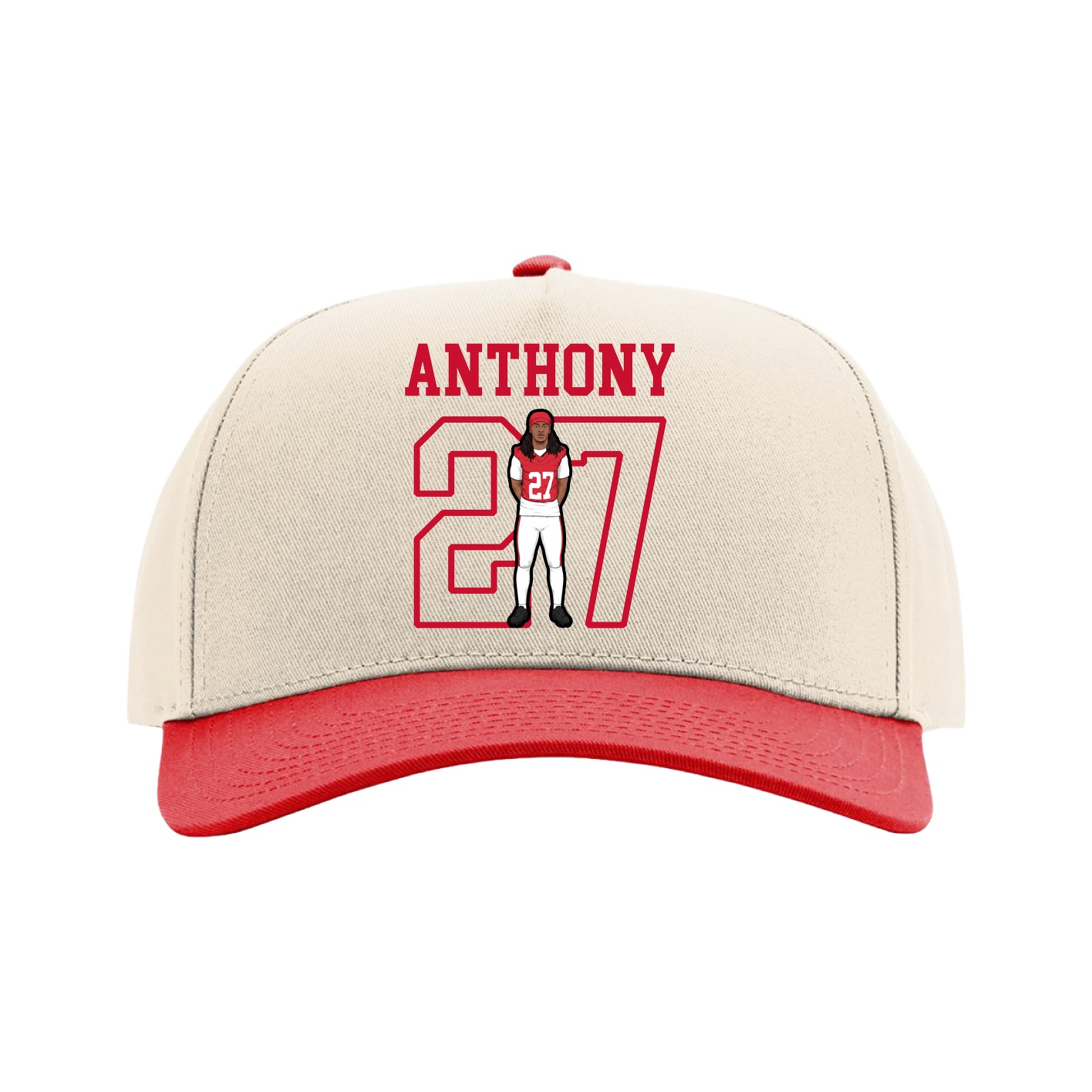 Full Fabric Five-Panel Champ Cap — Shirsey in Cream/Red
