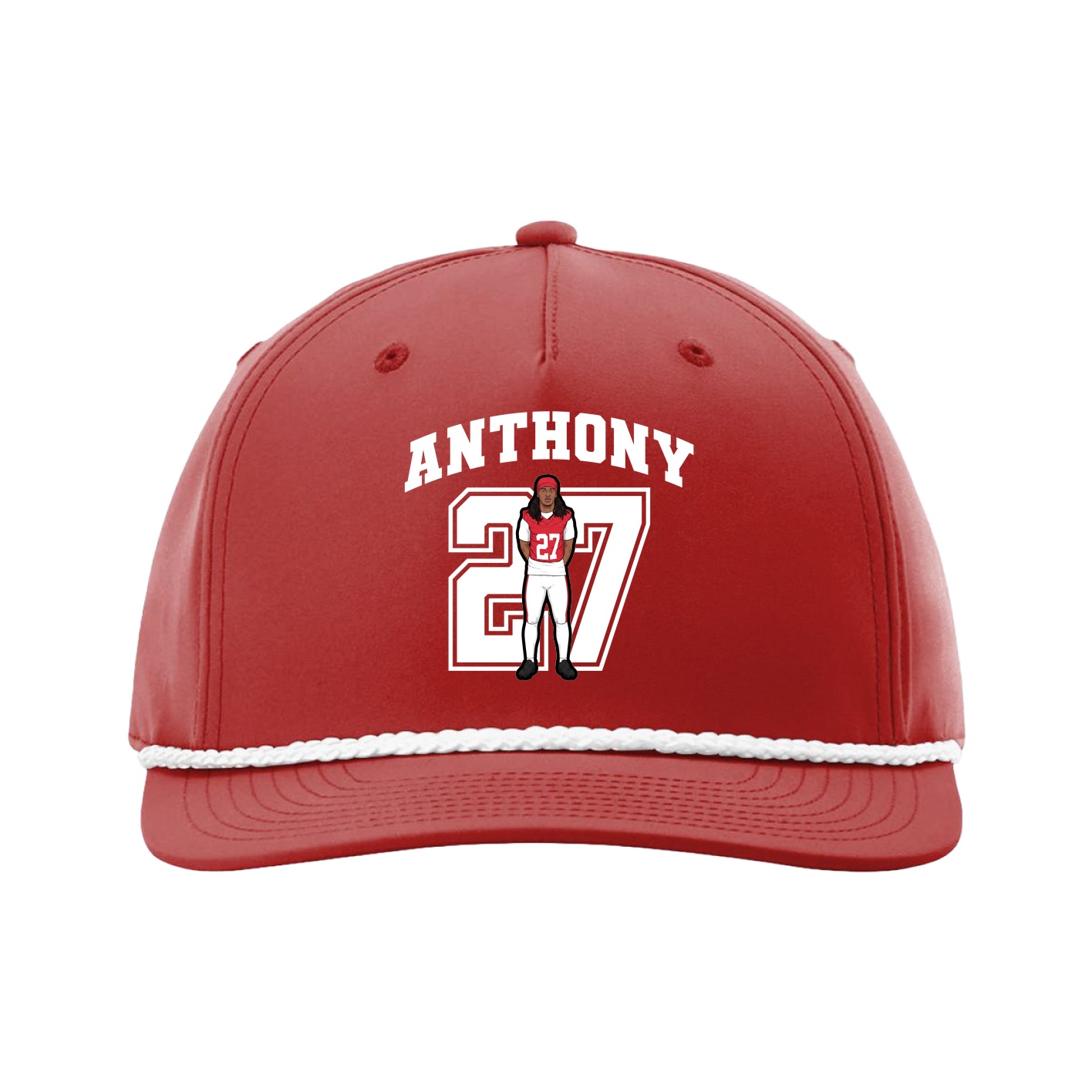 Five-Panel Classic Rope Cap — Number in Red