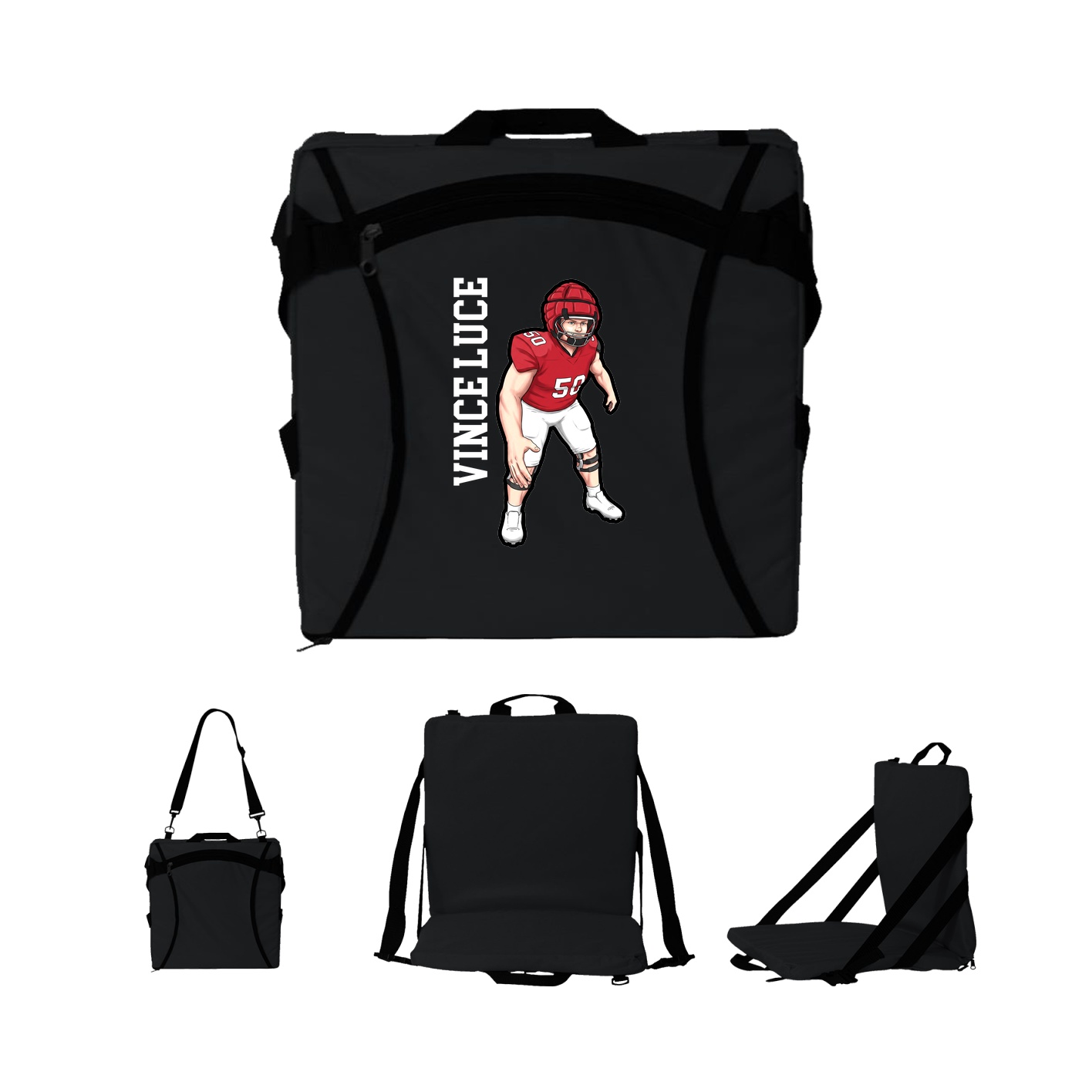 Folding Stadium Seat — Name Vertical in Black
