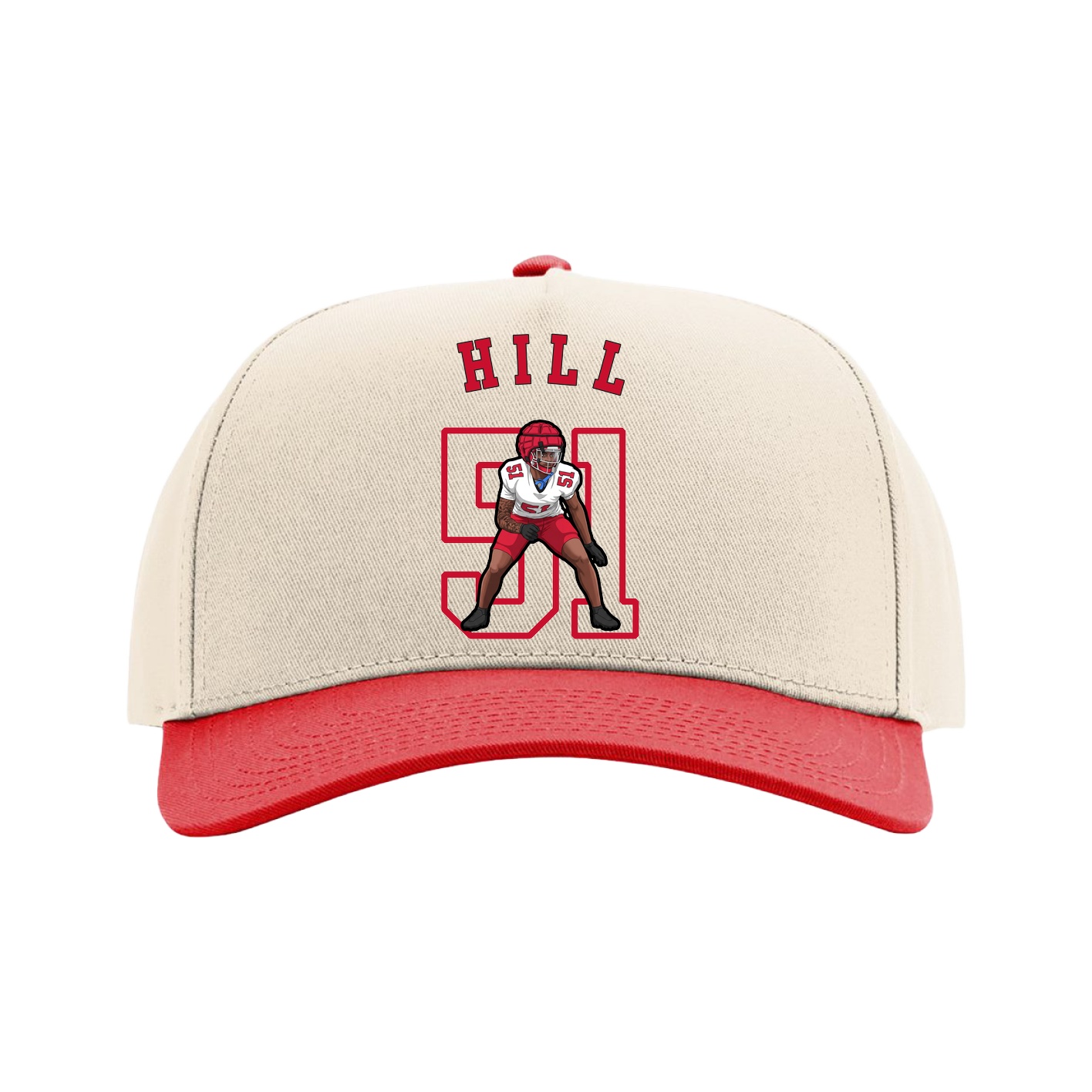Full Fabric Five-Panel Champ Cap — Shirsey Arch in Cream/Red
