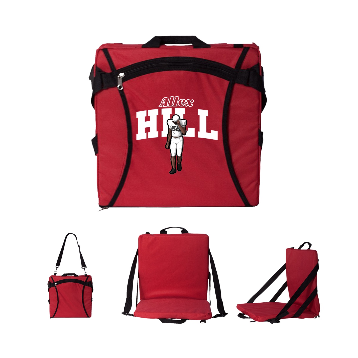 Folding Stadium Seat — Name Arch in Red