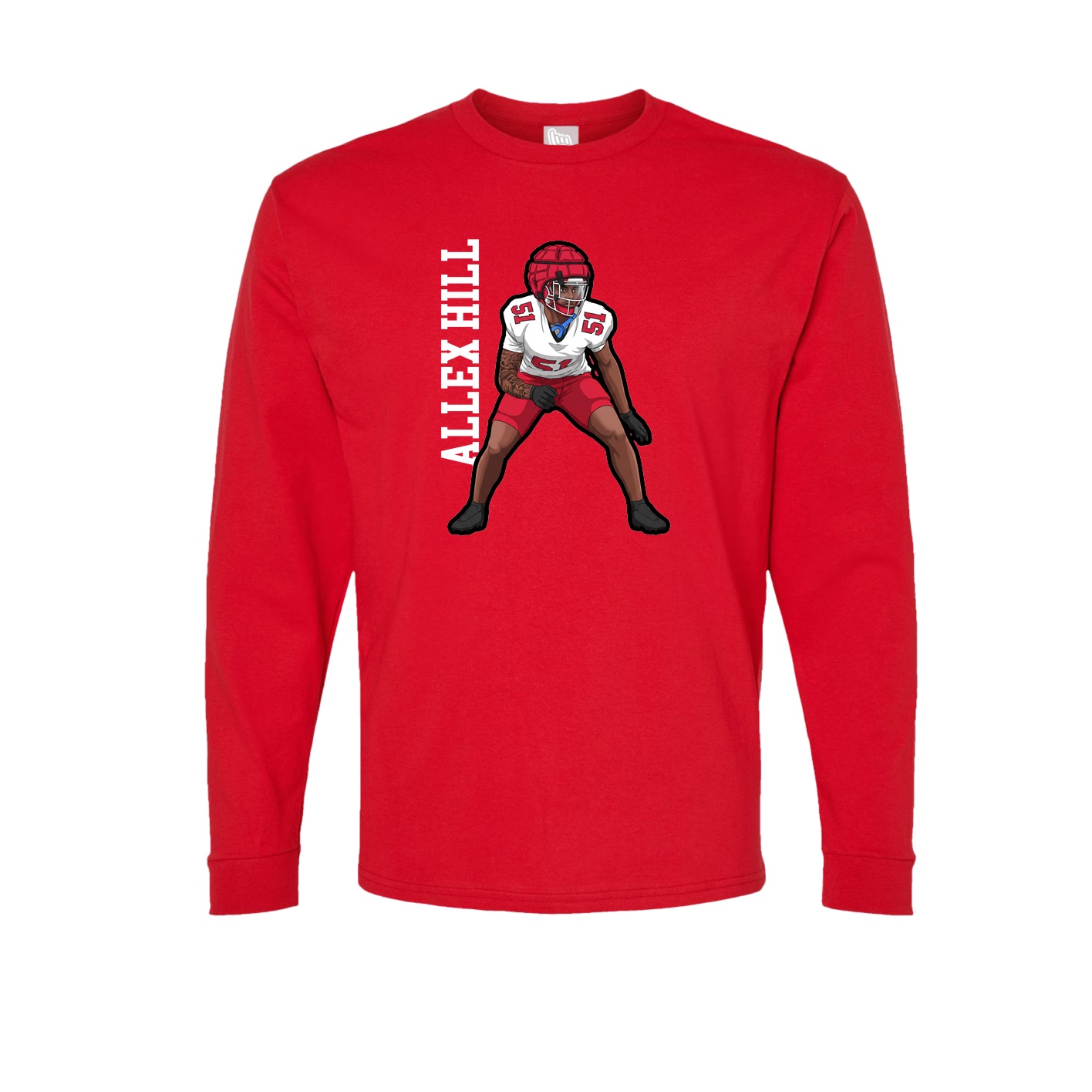 Long Sleeve Tee — Name Vertical in Red