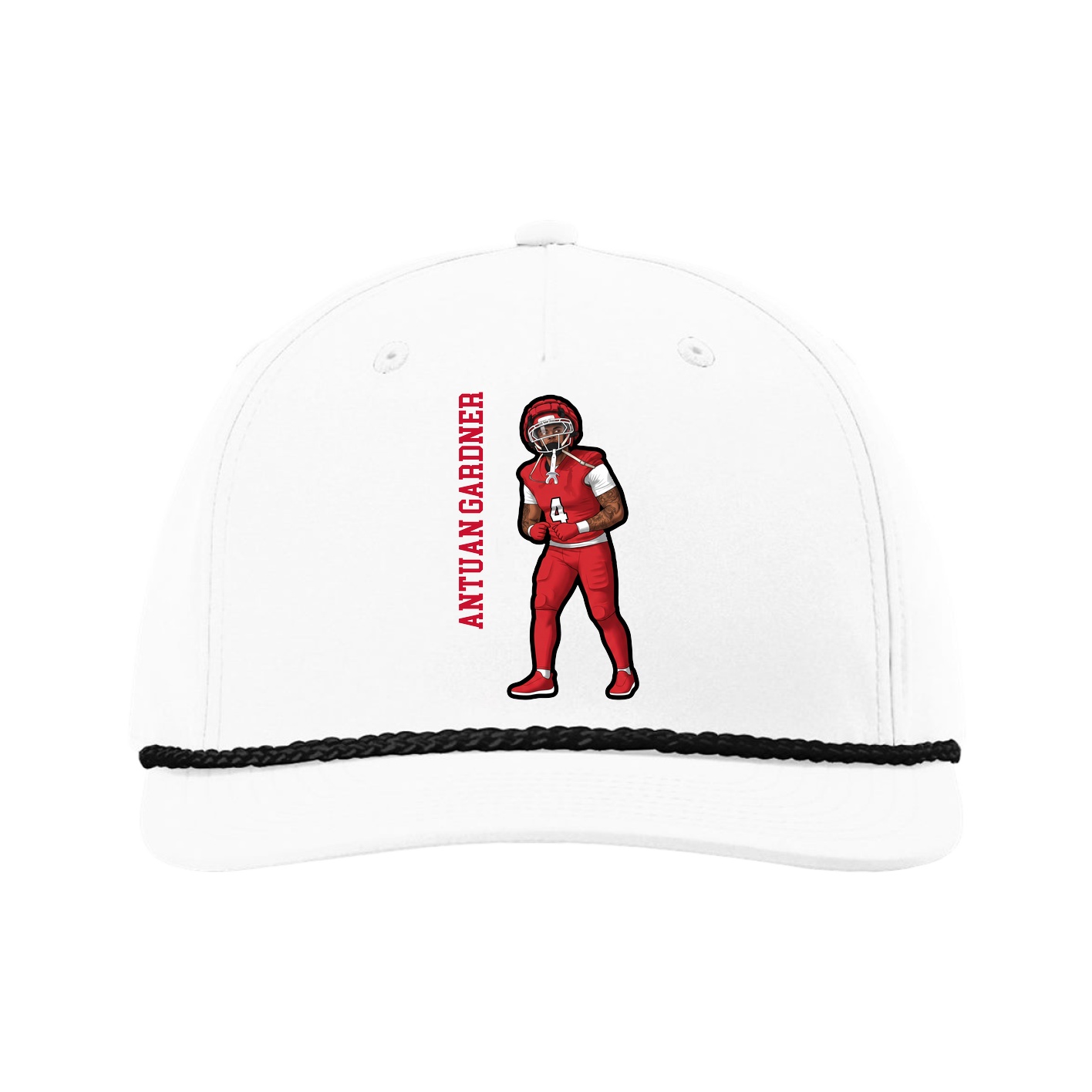 Five-Panel Classic Rope Cap — Name Vertical in White