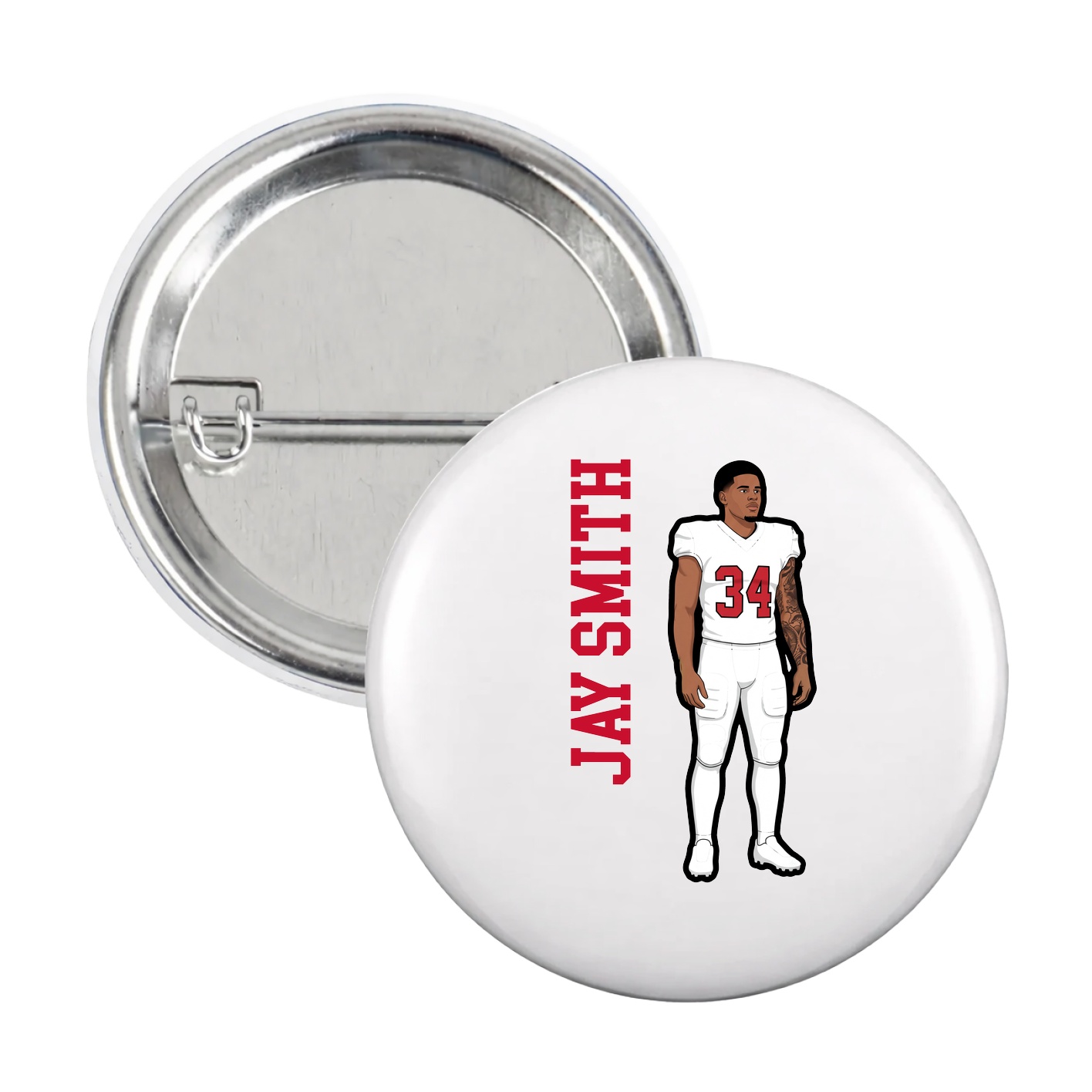 Game Day Button — Name Vertical in White