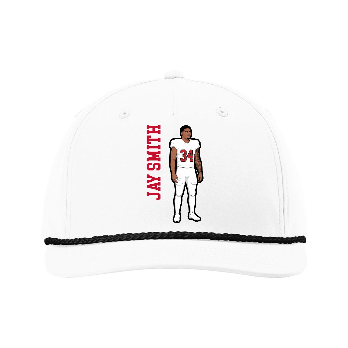 Five-Panel Classic Rope Cap — Name Vertical in White