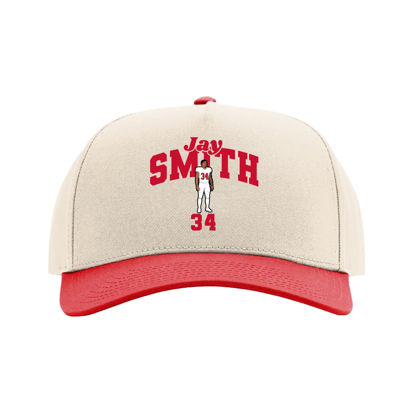 Full Fabric Five-Panel Champ Cap — Signature Arch in Cream/Red