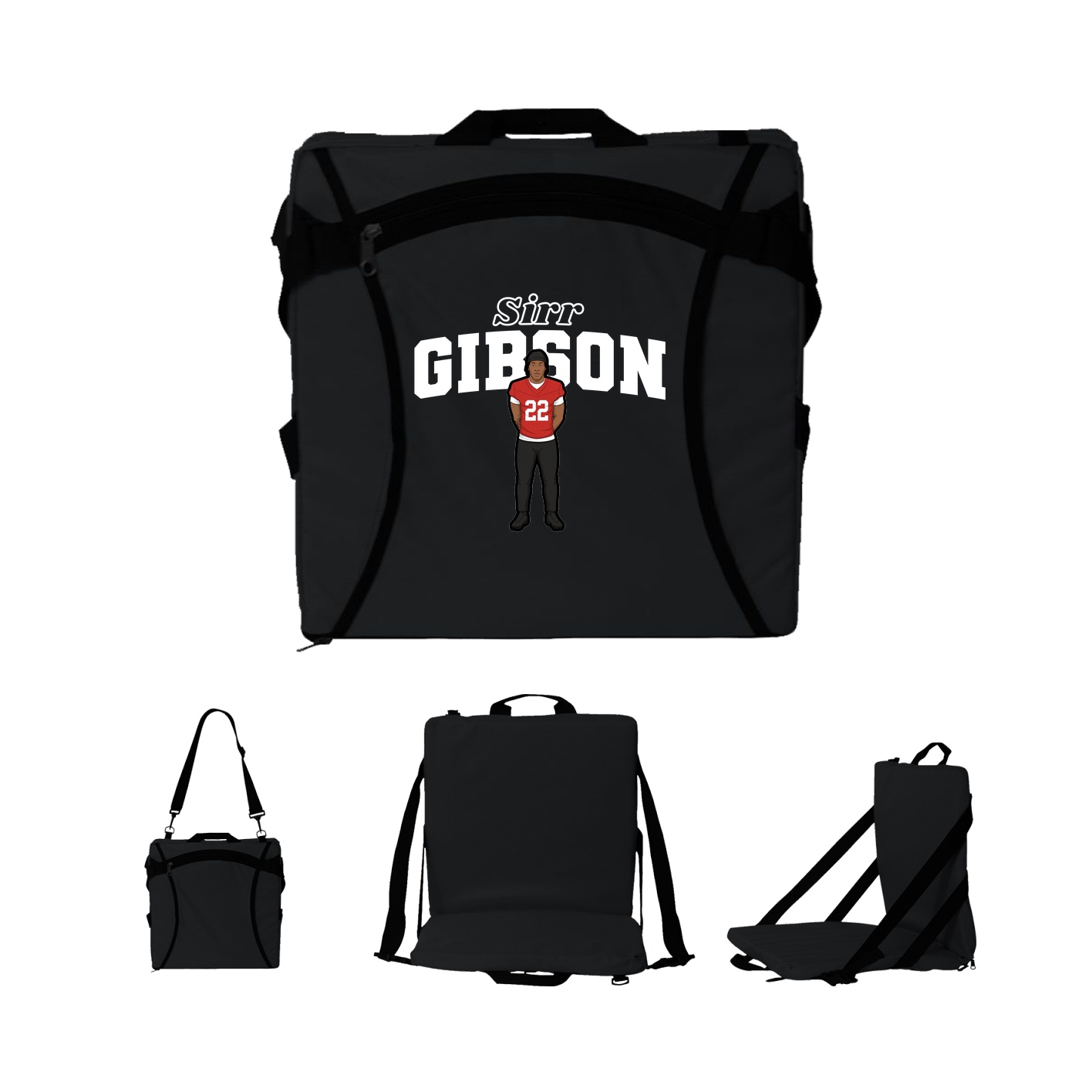 Folding Stadium Seat — Name Arch in Black