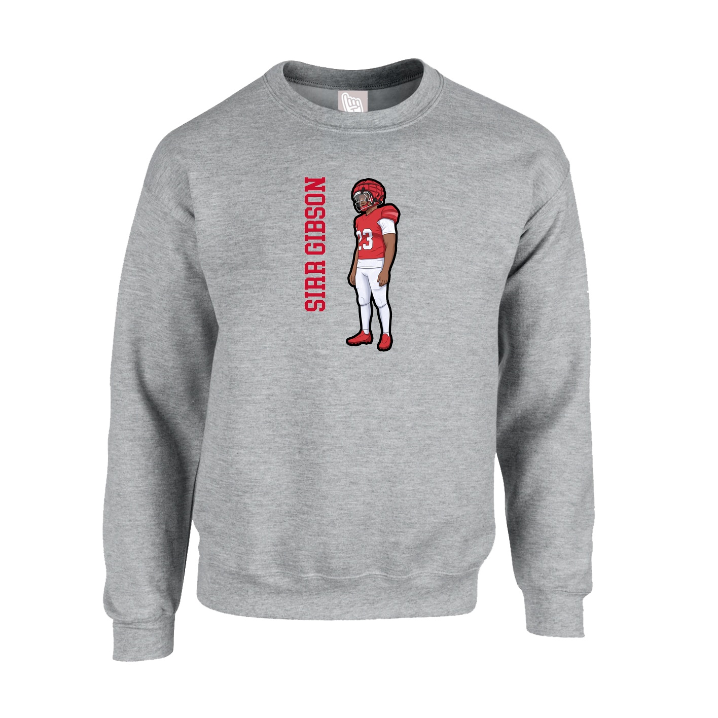 Fleece Crew — Name Vertical in Grey